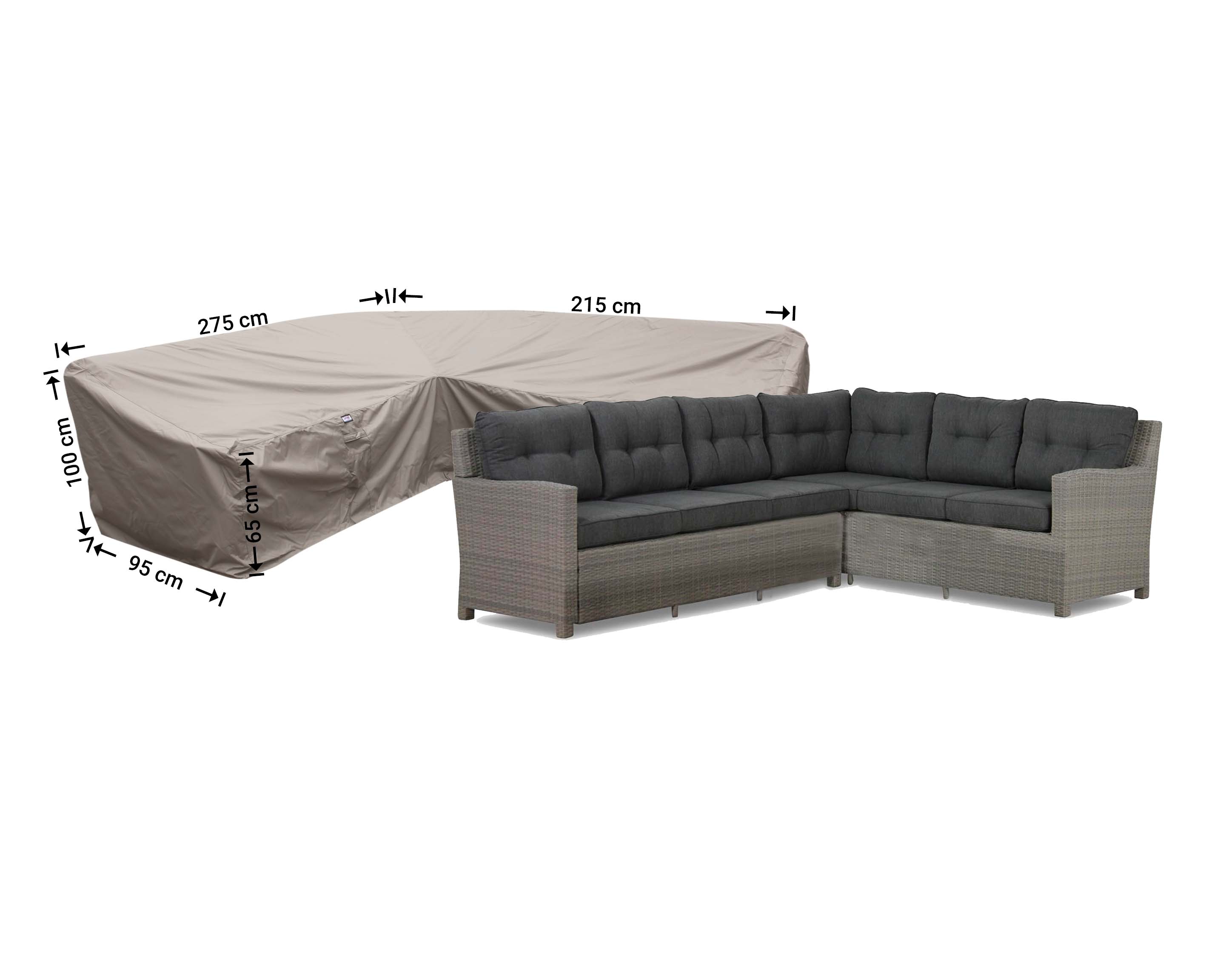 Cover for L-Shaped dining sofa 275 x 215 x 95, H: 100 / 65 cm
