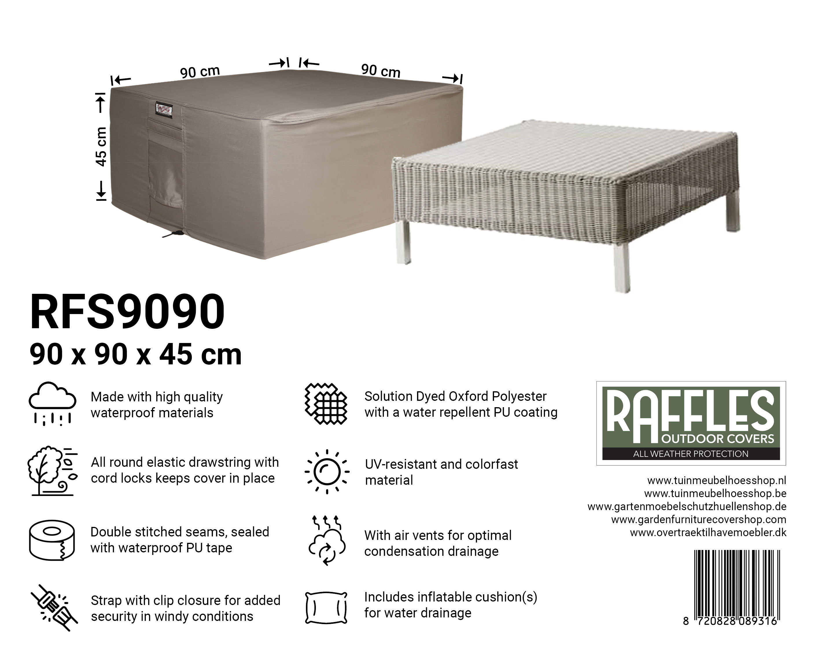 RFS9090_8720828089316 RFS9090 voetenbank hoes 90 x 90 H: 45 cm