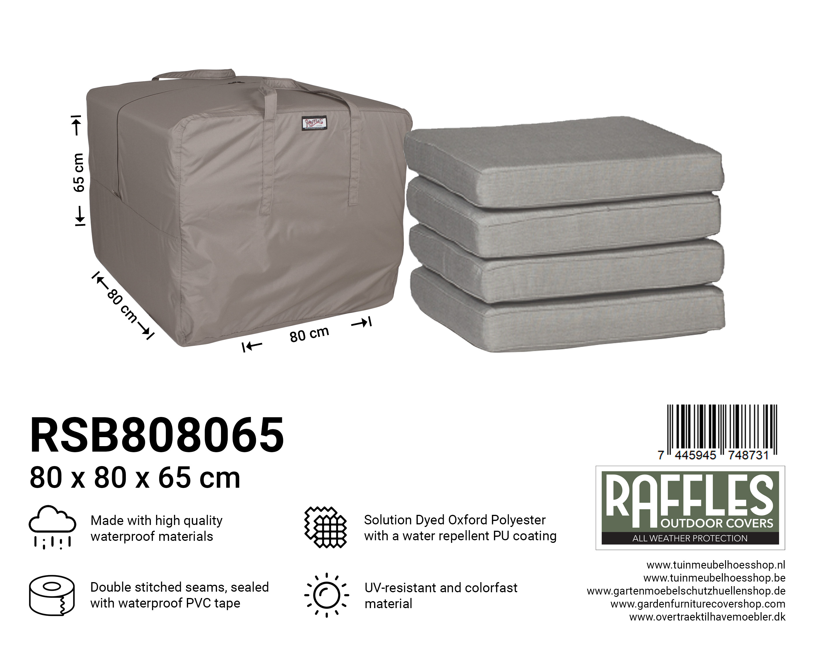 RSB808065 opbergtas voor kussens 80 x 80 H: 65 cm