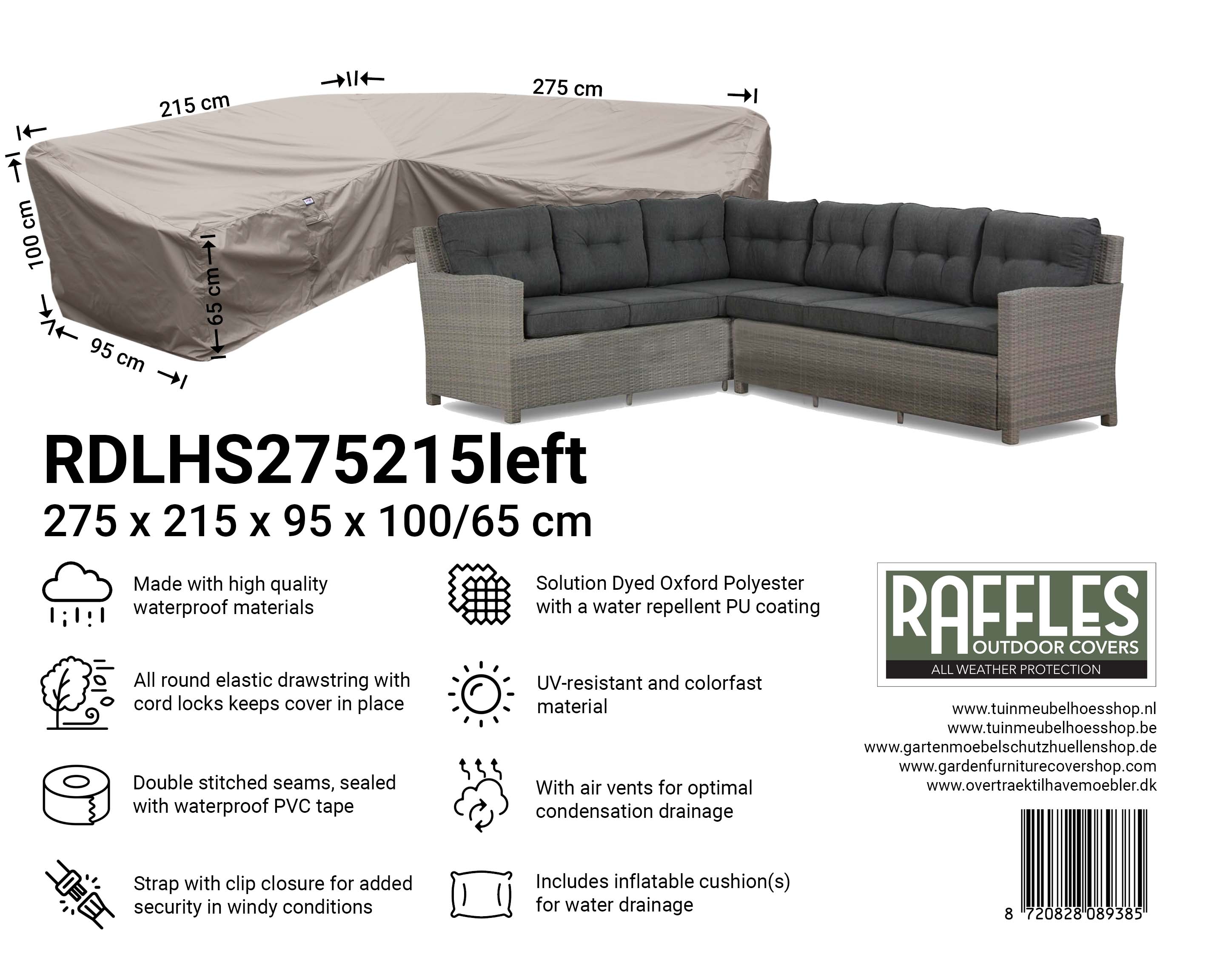 RDLHS275215left_8720828089385 Cover for a lounge dining set 275 x 215 x 95, H: 100 / 65 cm