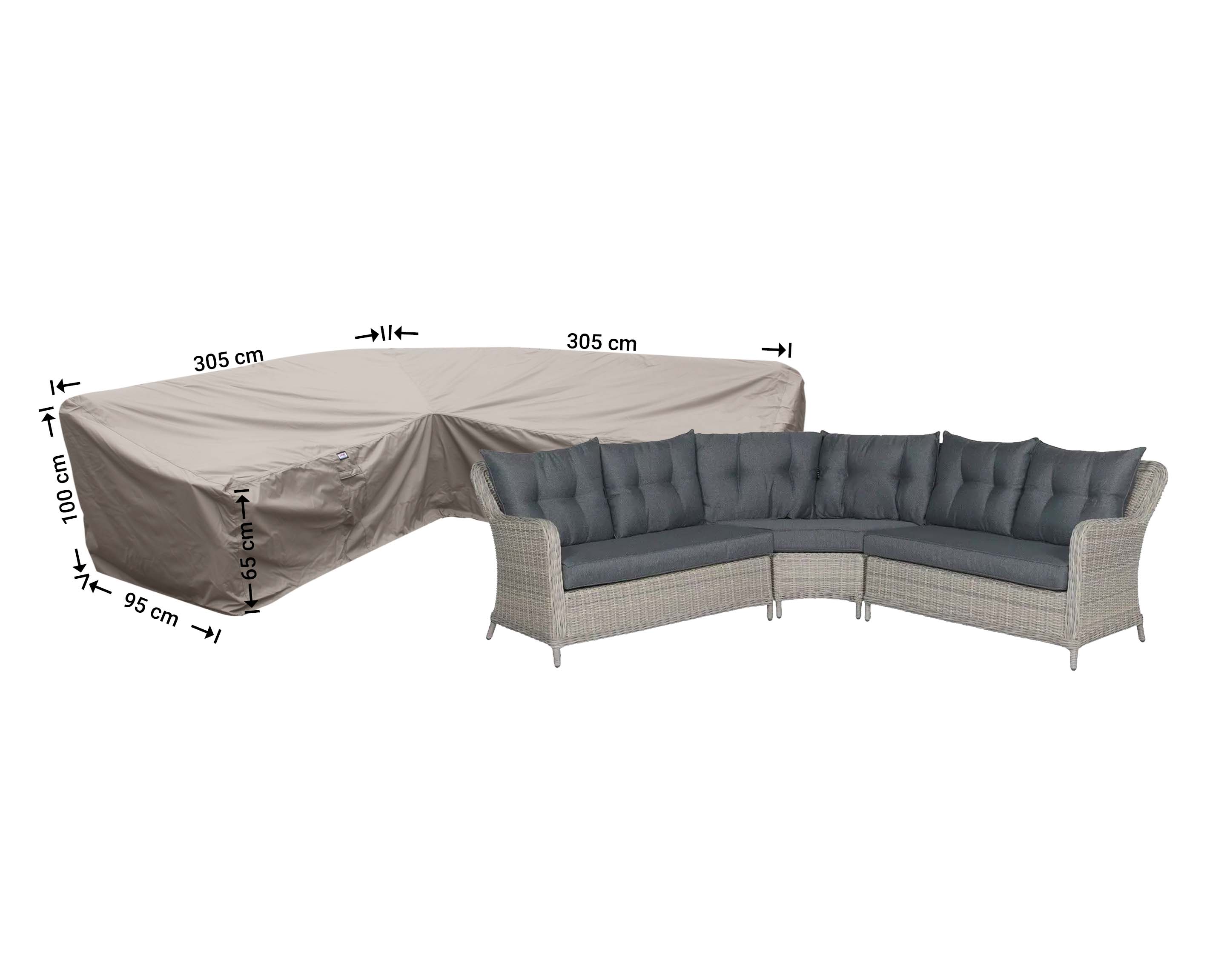 Cover for L-Shaped dining sofa 305 x 305 x 95, H: 100 / 65 cm