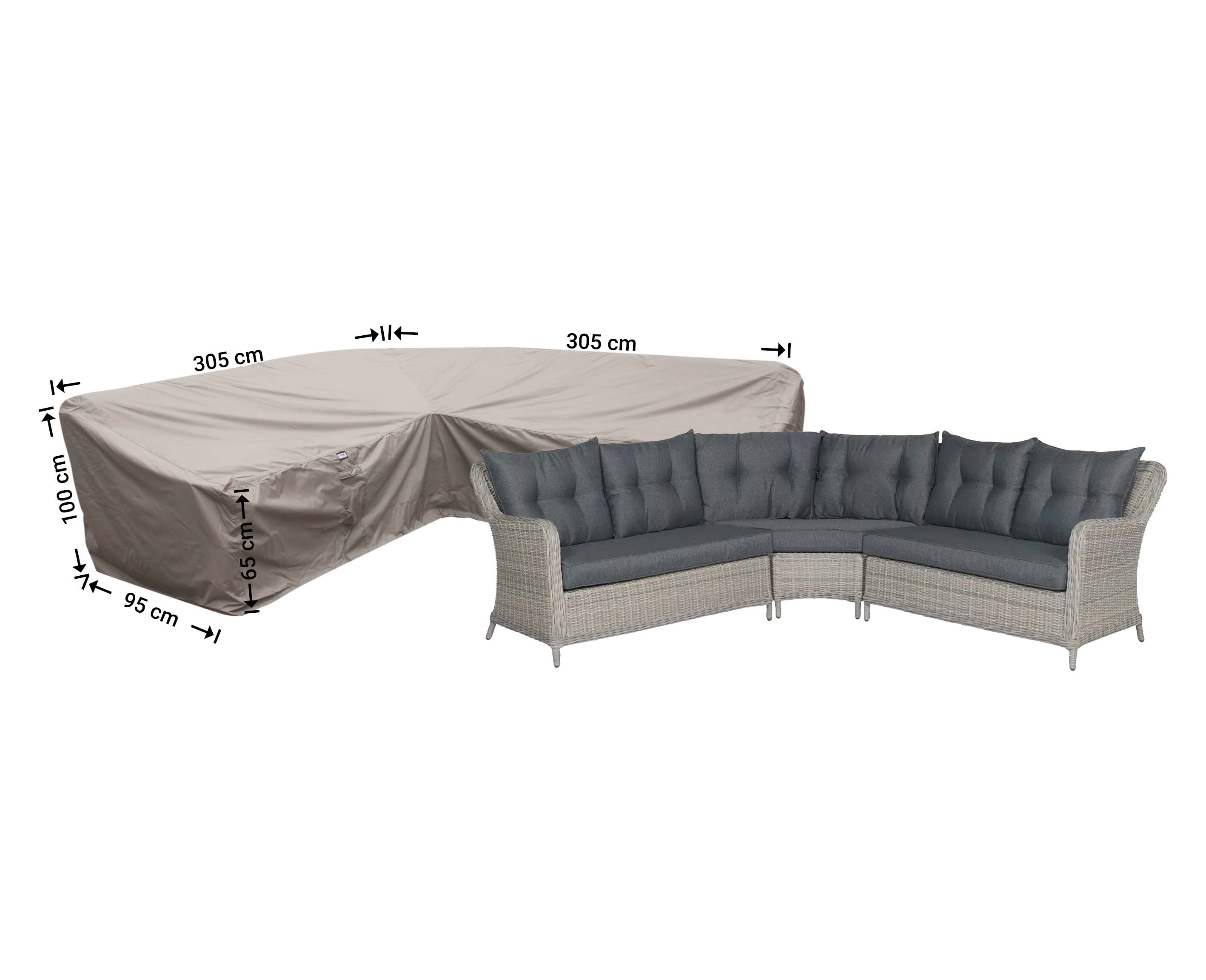 RDLHS305_bank-hoes Cover for L-Shaped dining sofa 305 x 305 x 95, H: 100 / 65 cm