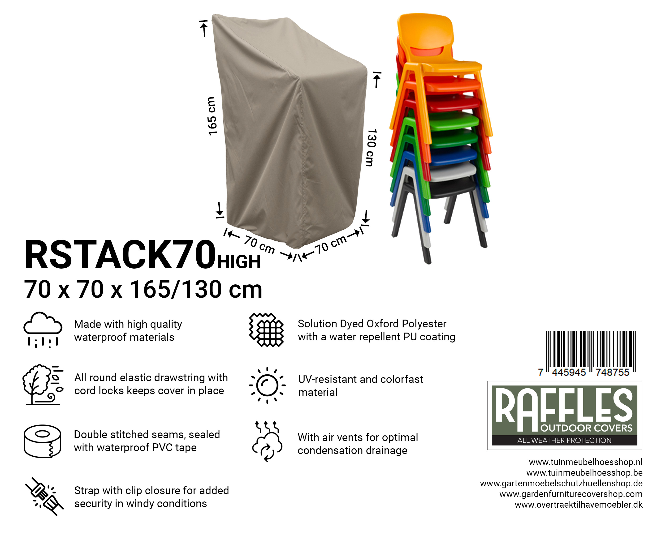 RSTACK70high hoes voor stapelstoelen 70 x 70 H: 165 cm