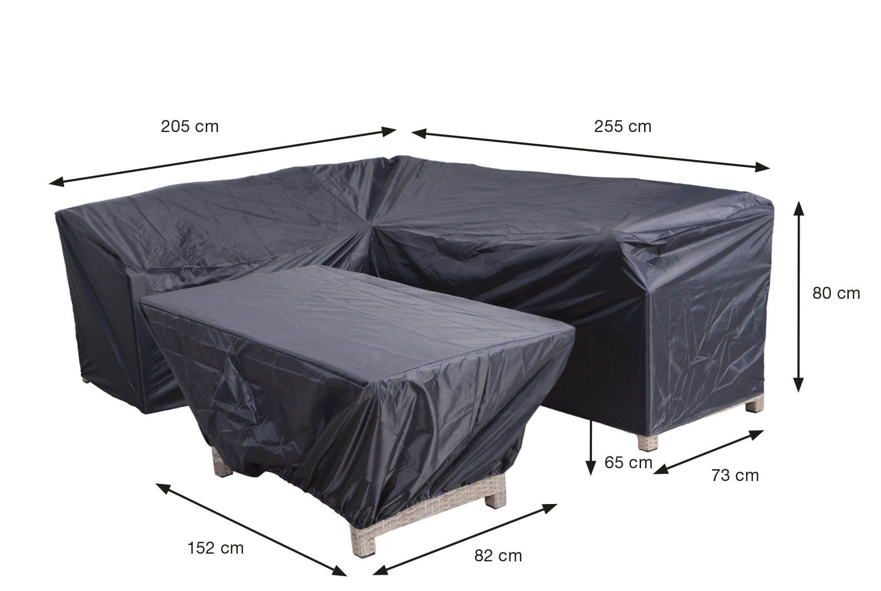 Cover for lounge sofa with table 255 x 205 x 73 H: 80 cm