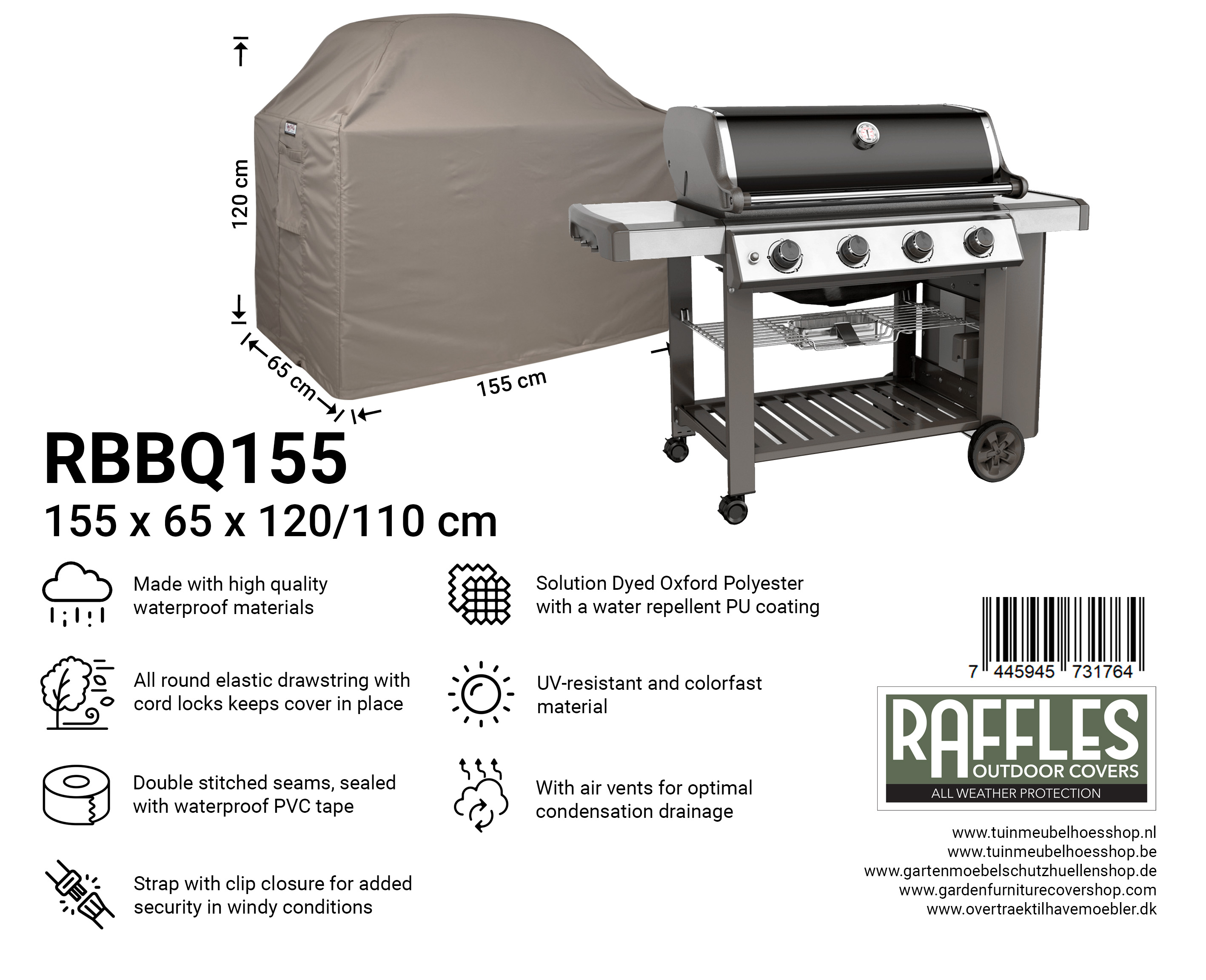 RBBQ155_-7445945731764 Cover for outdoor grill 155 x 65 H: 120 / 110 cm