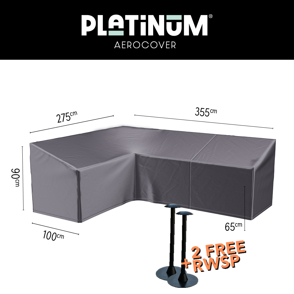 L-shape cover 355 x 275 x 100 H: 90 - 65 cm, high model lounge sofa, left