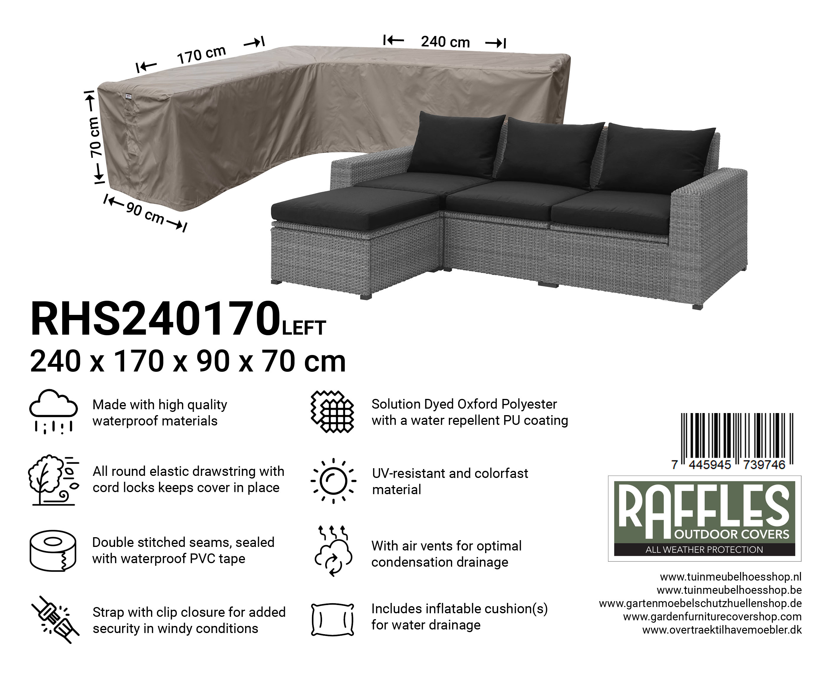 RHS240170left_7445945739746Q9XDk4NgjjPmV Corner sofa cover 240 x 170 x 90 H: 70 cm