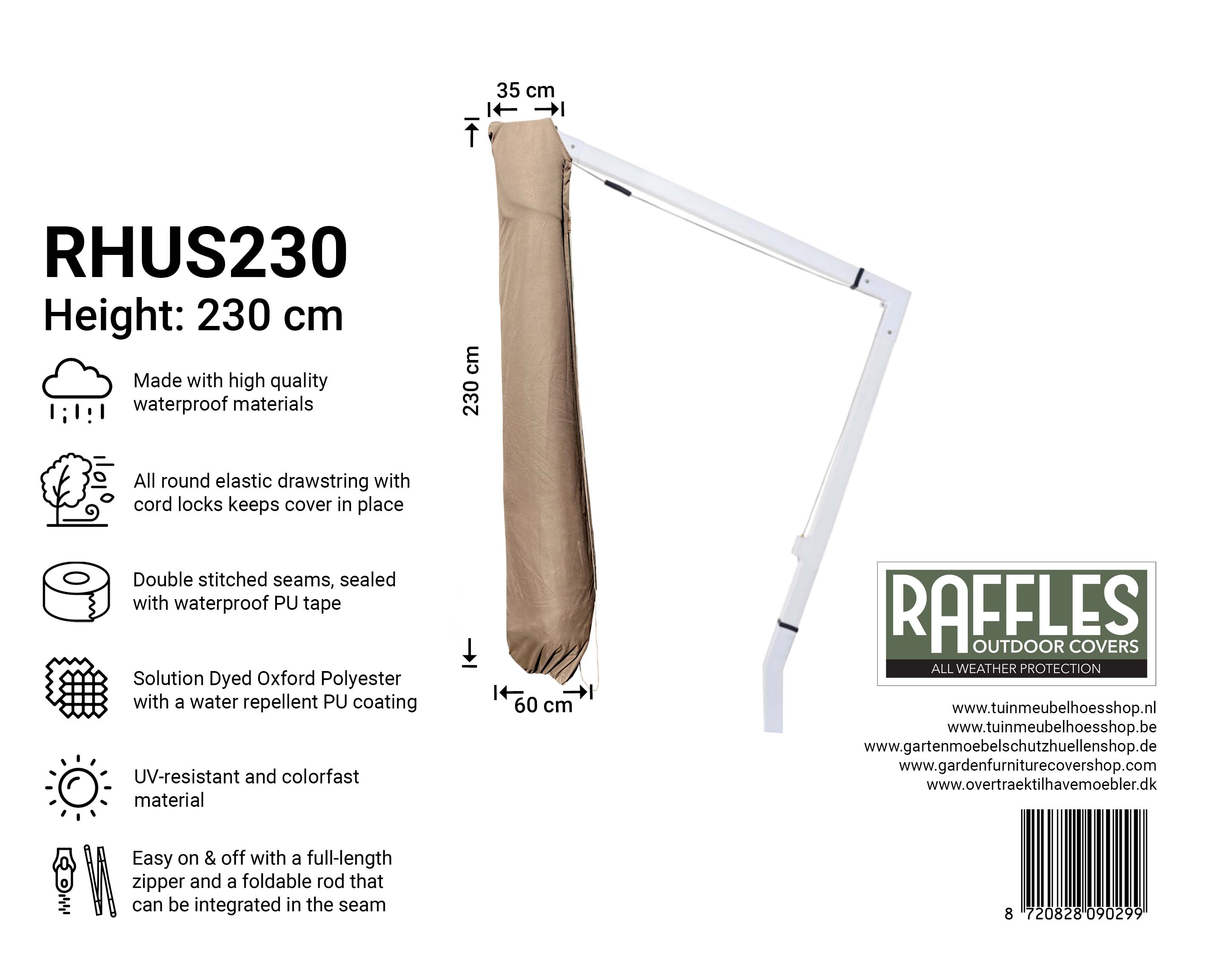 RHUS230 Hoes voor parasoldoek H: 230 B: 35/60 cm