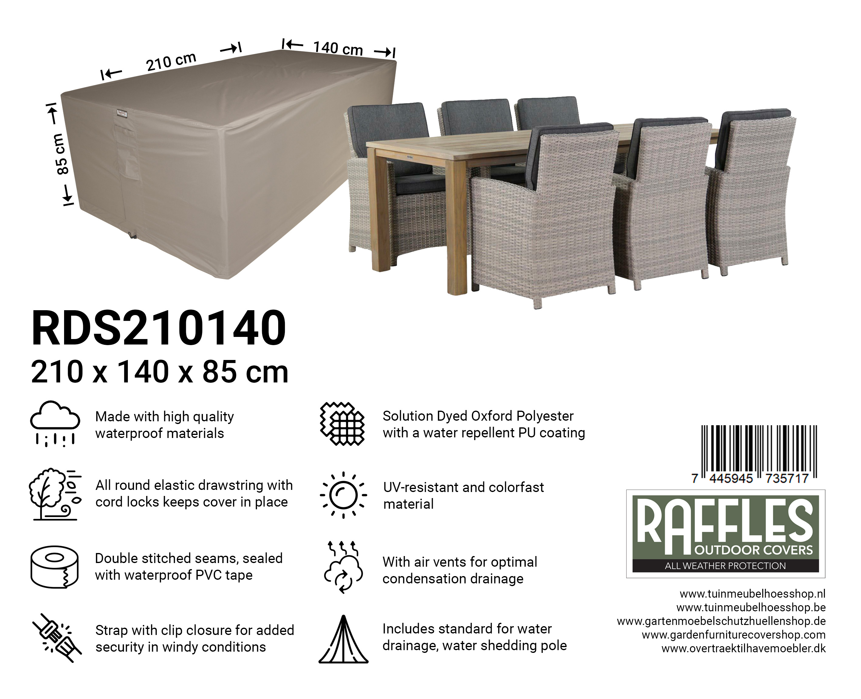 RDS210140_7445945735717 Cover for outdoor dining set 210 x 140 H: 85 cm