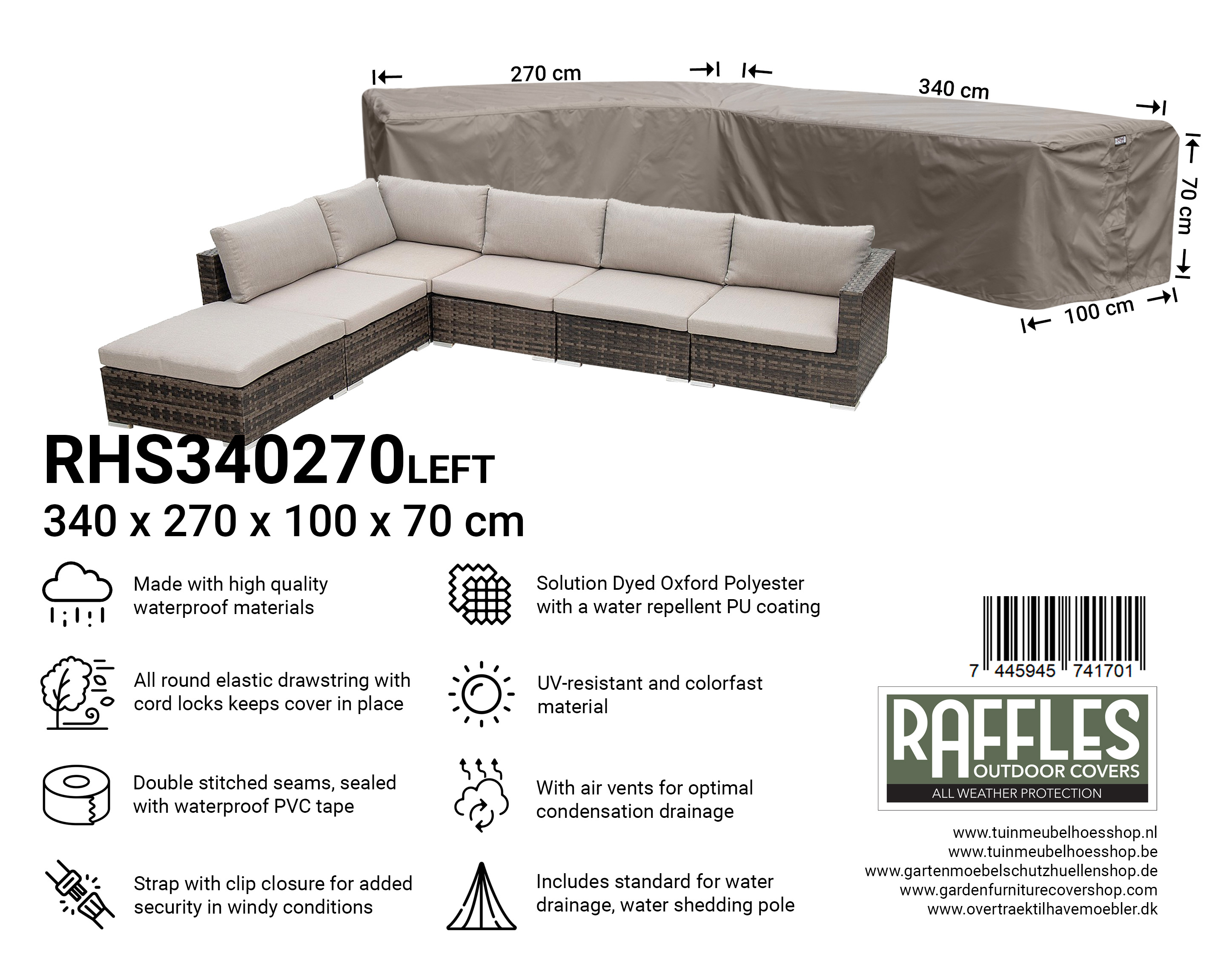 RHS340270left_7445945741701 RHS340270left hoekbank hoes 340 x 270 x 100 H: 70 cm