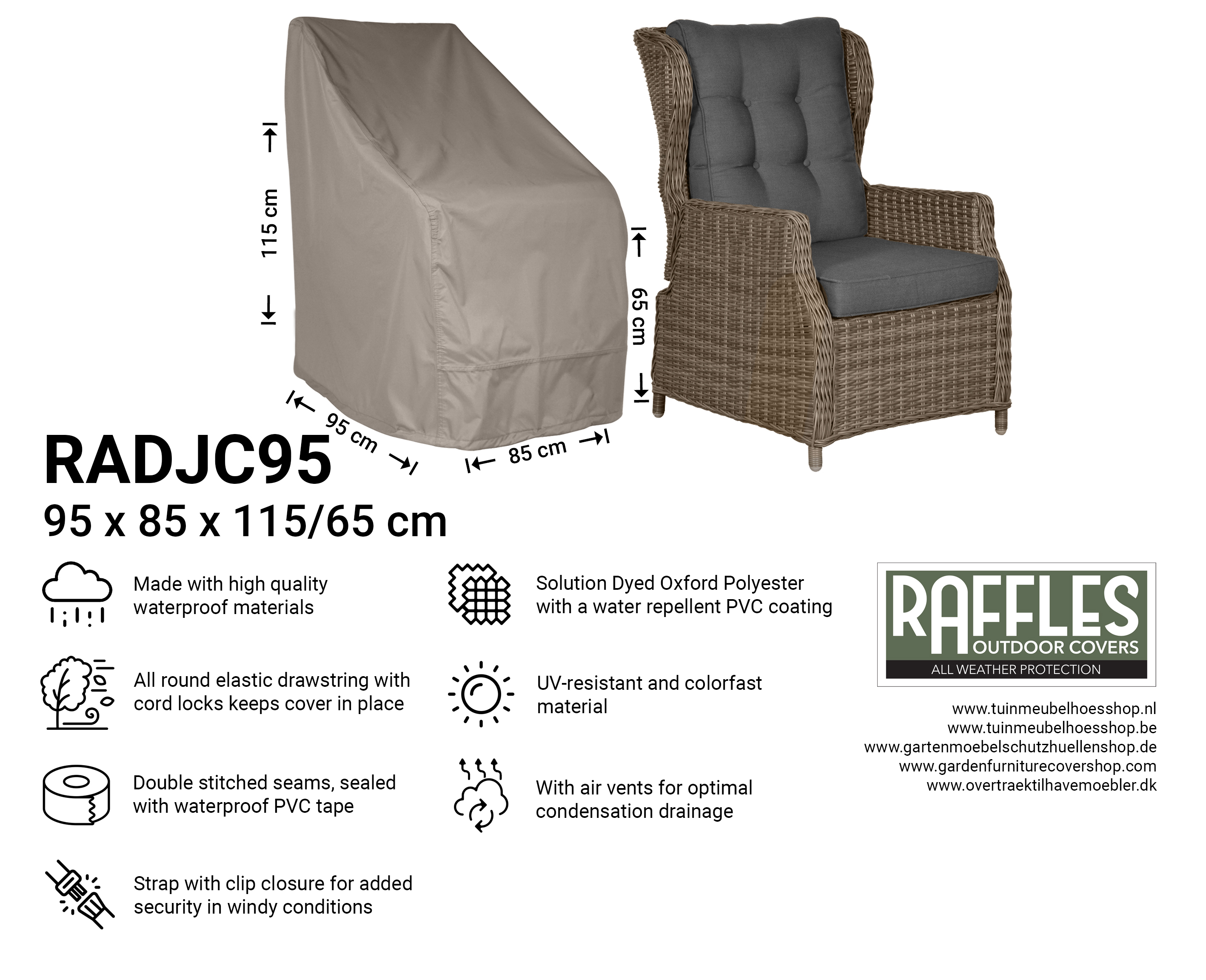 RADJC95 Protection cover for outdoor chair 95 x 85 H: 115 / 65 cm
