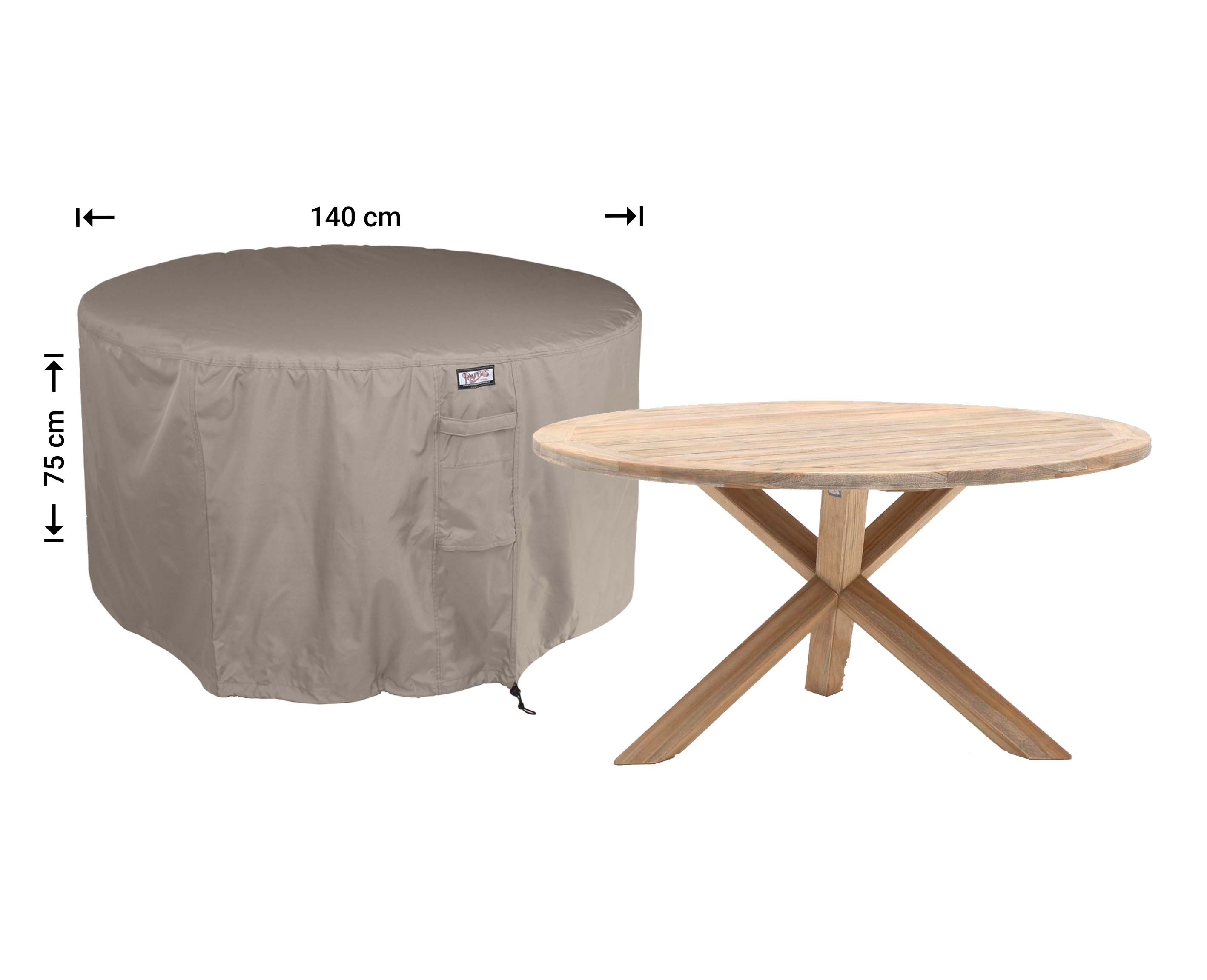 RROUNDT140_hoes-afmetingen Cover for garden table round Ø 140 cm H: 75 cm