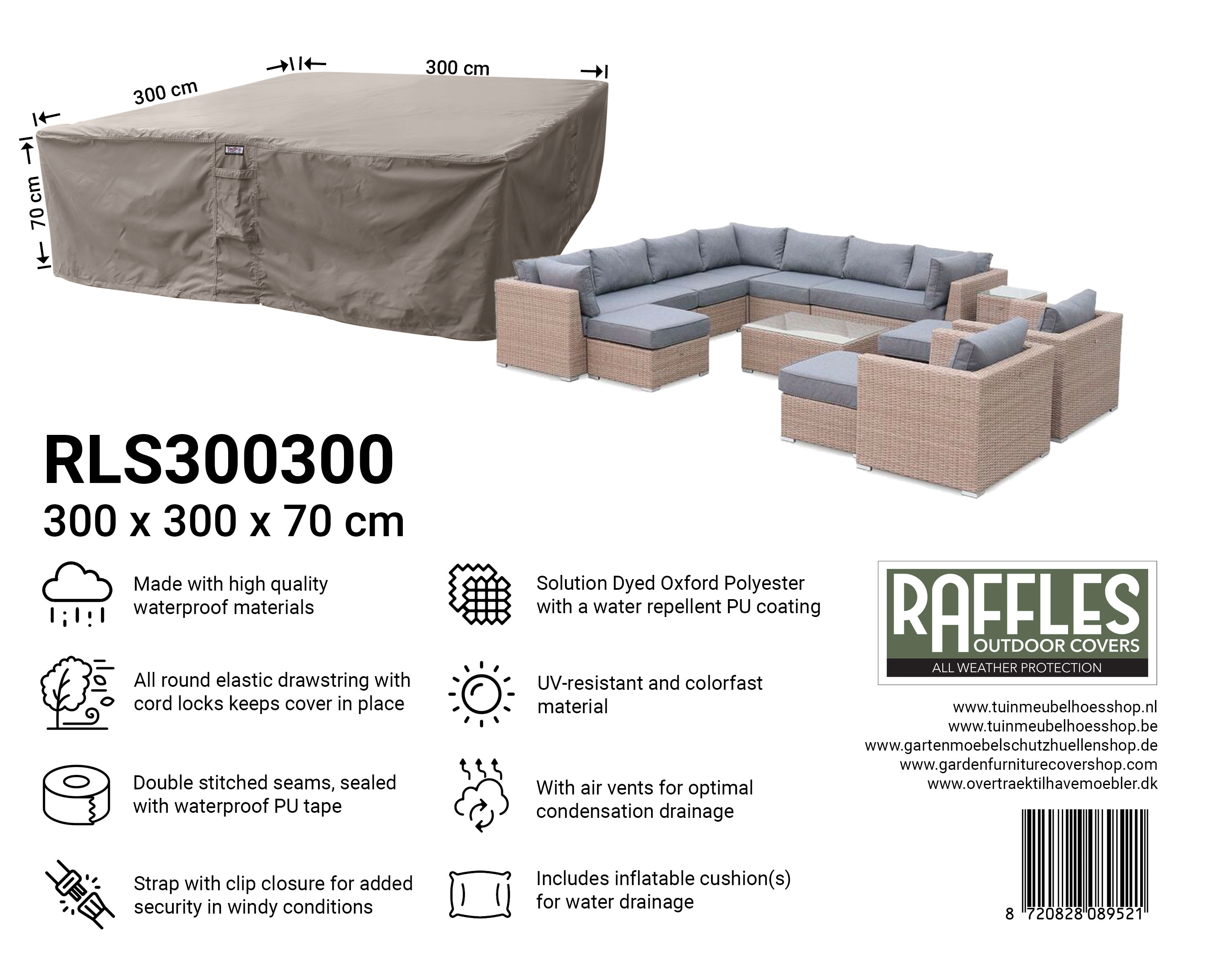 Large cover for outdoor rattan set 300 x 300 H: 70 cm Large cover for outdoor rattan set 300 x 300 H: 70 cm