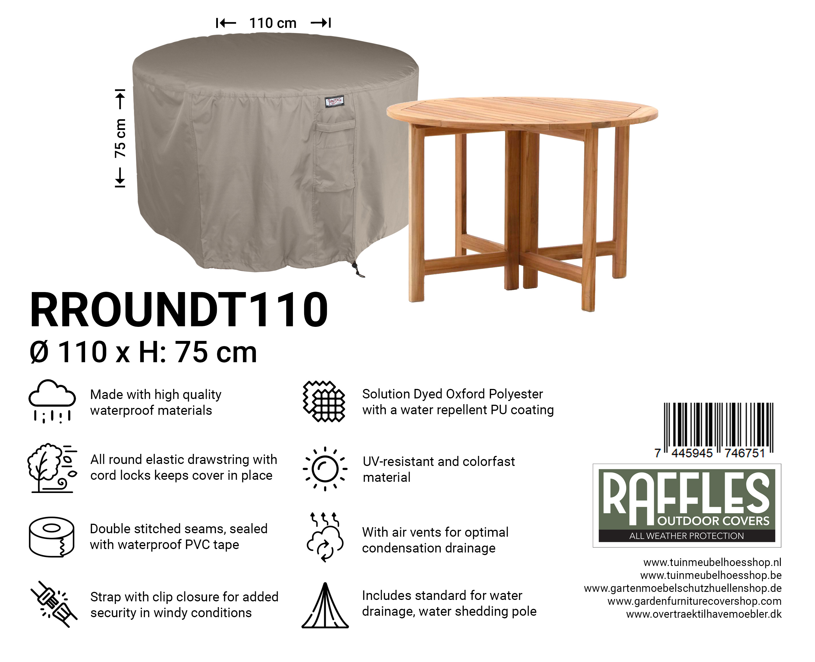 RROUNDT110 hoes ronde tafel Ø 110 cm H: 75 cm