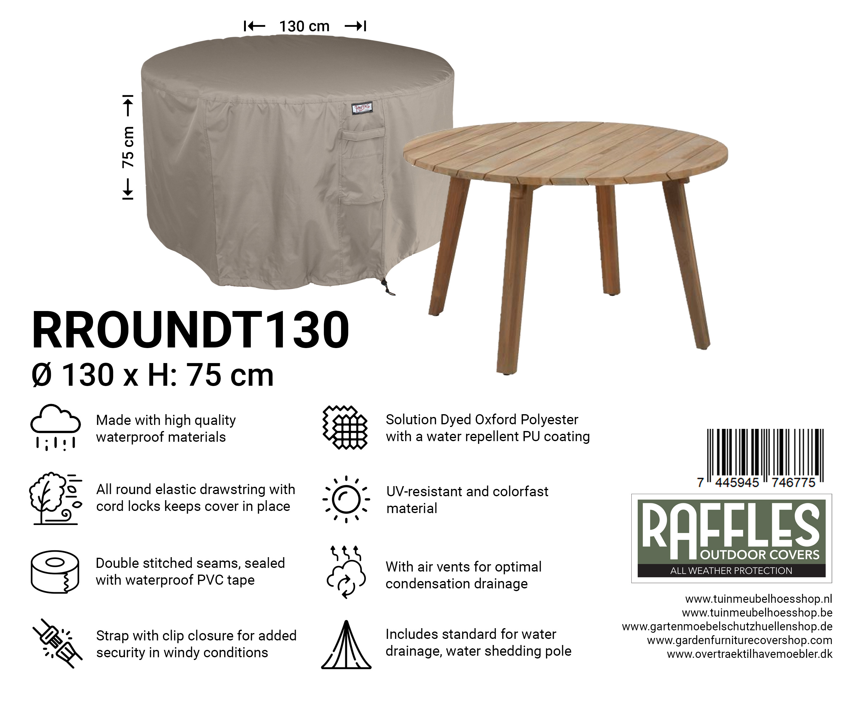 RROUNDT130_7445945746775 RROUNDT130 hoes ronde tafel Ø 130 cm H: 75 cm