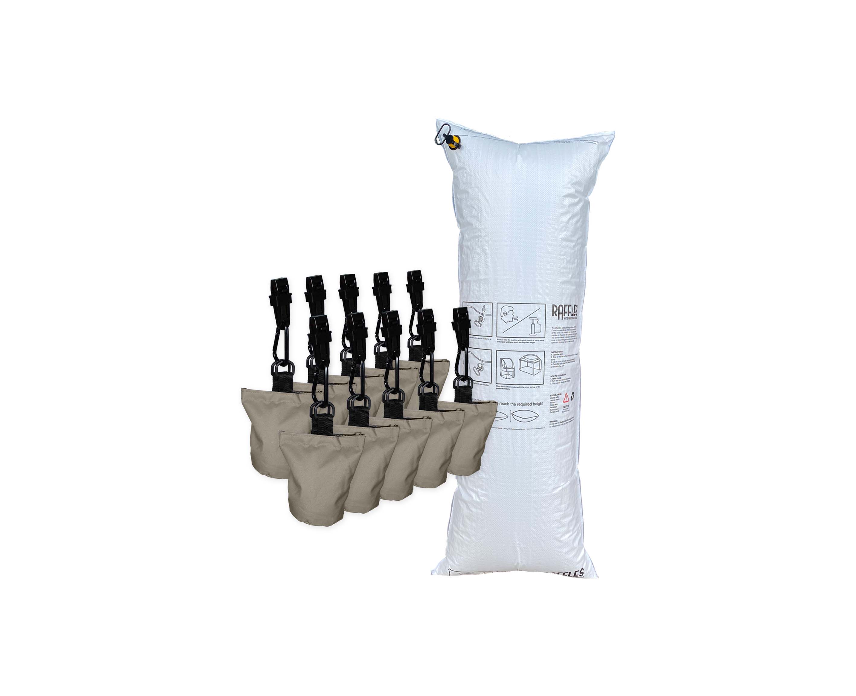 RSBAG10-RWSC16060-plain Water shedding cushion 160 x 60 cm with 10 sandbags