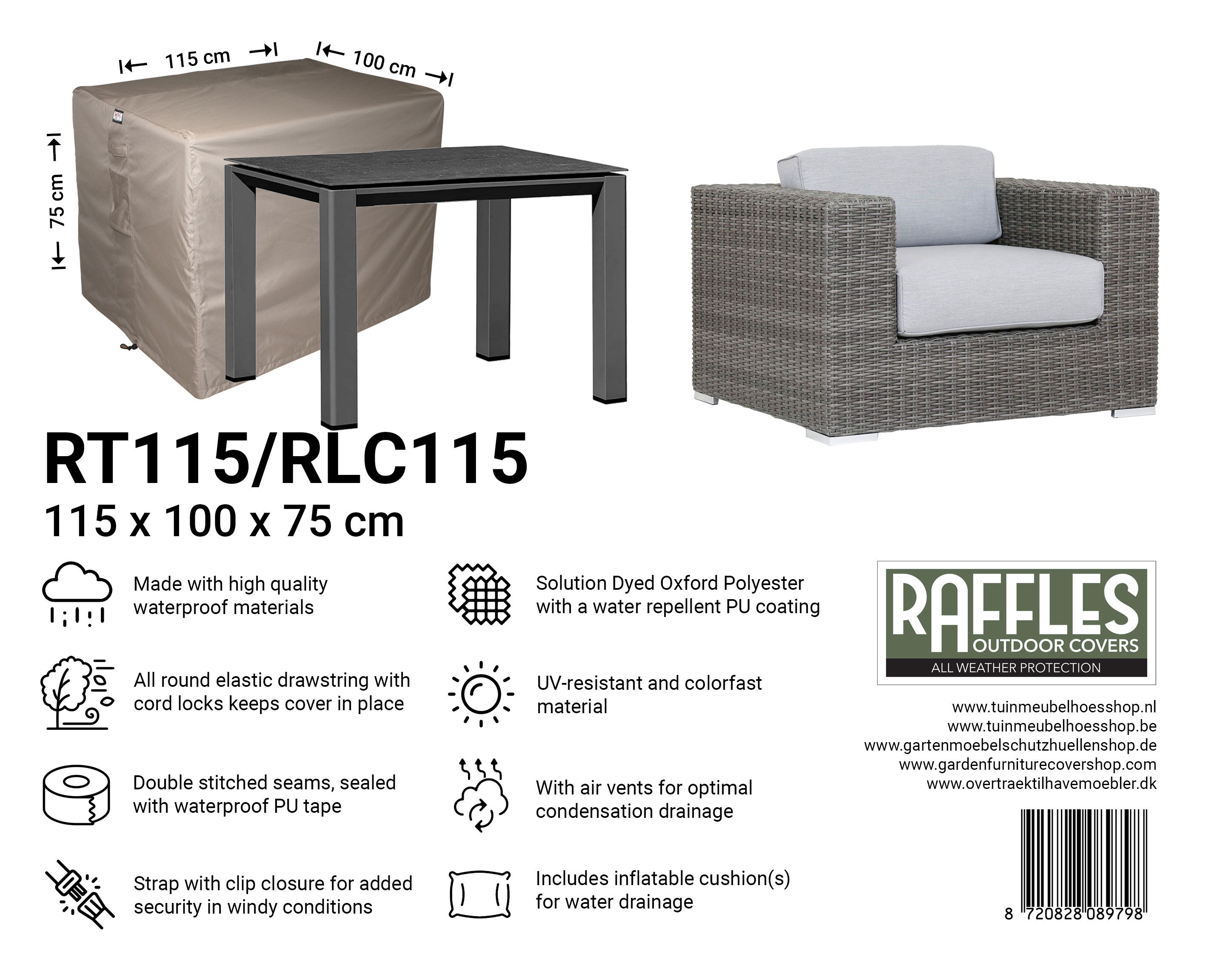 Cover for garden table 115 x 100 H: 75 cm Cover for garden table 115 x 100 H: 75 cm
