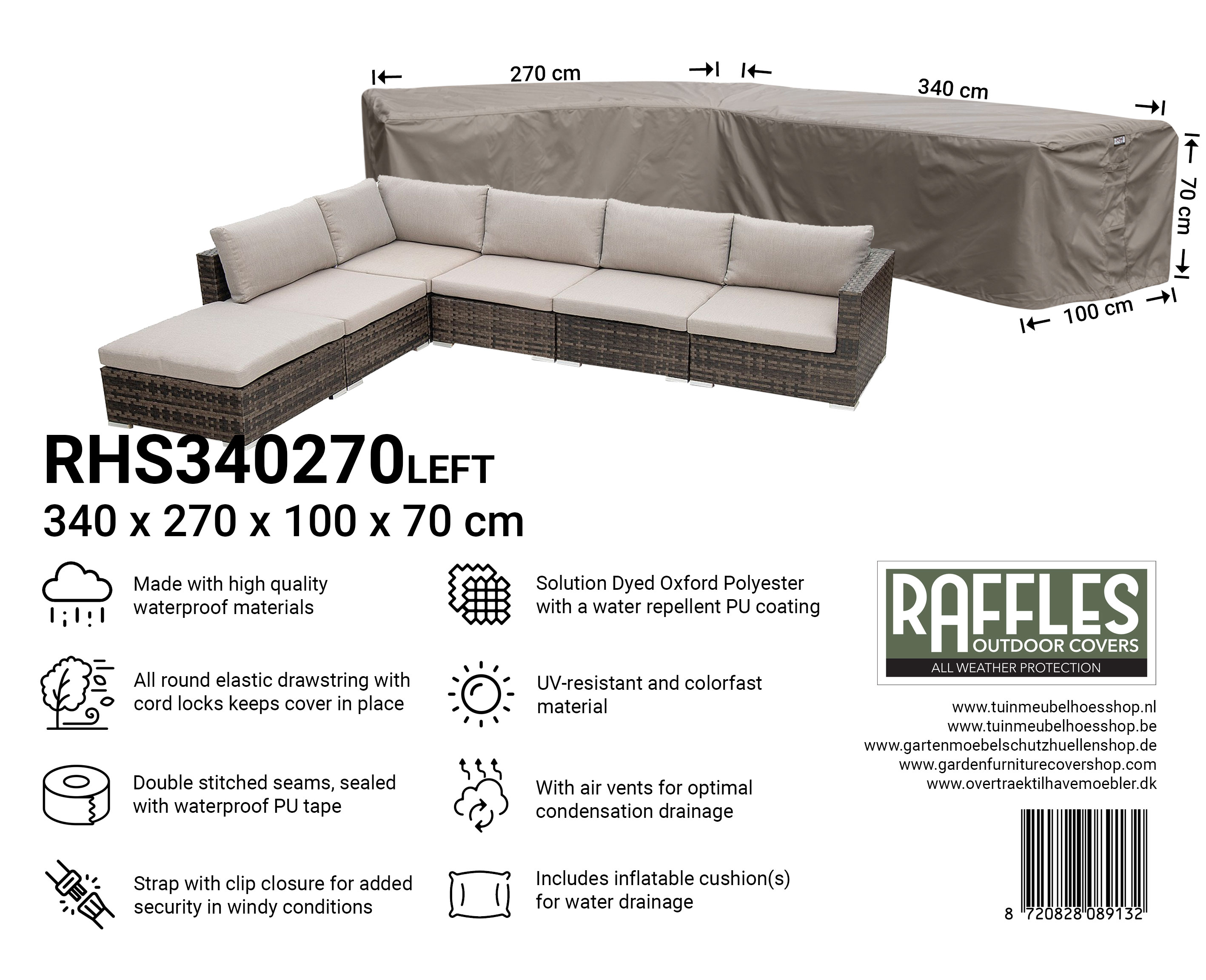 RHS340270left_8720828089132 RHS340270left hoekbank hoes 340 x 270 x 100 H: 70 cm