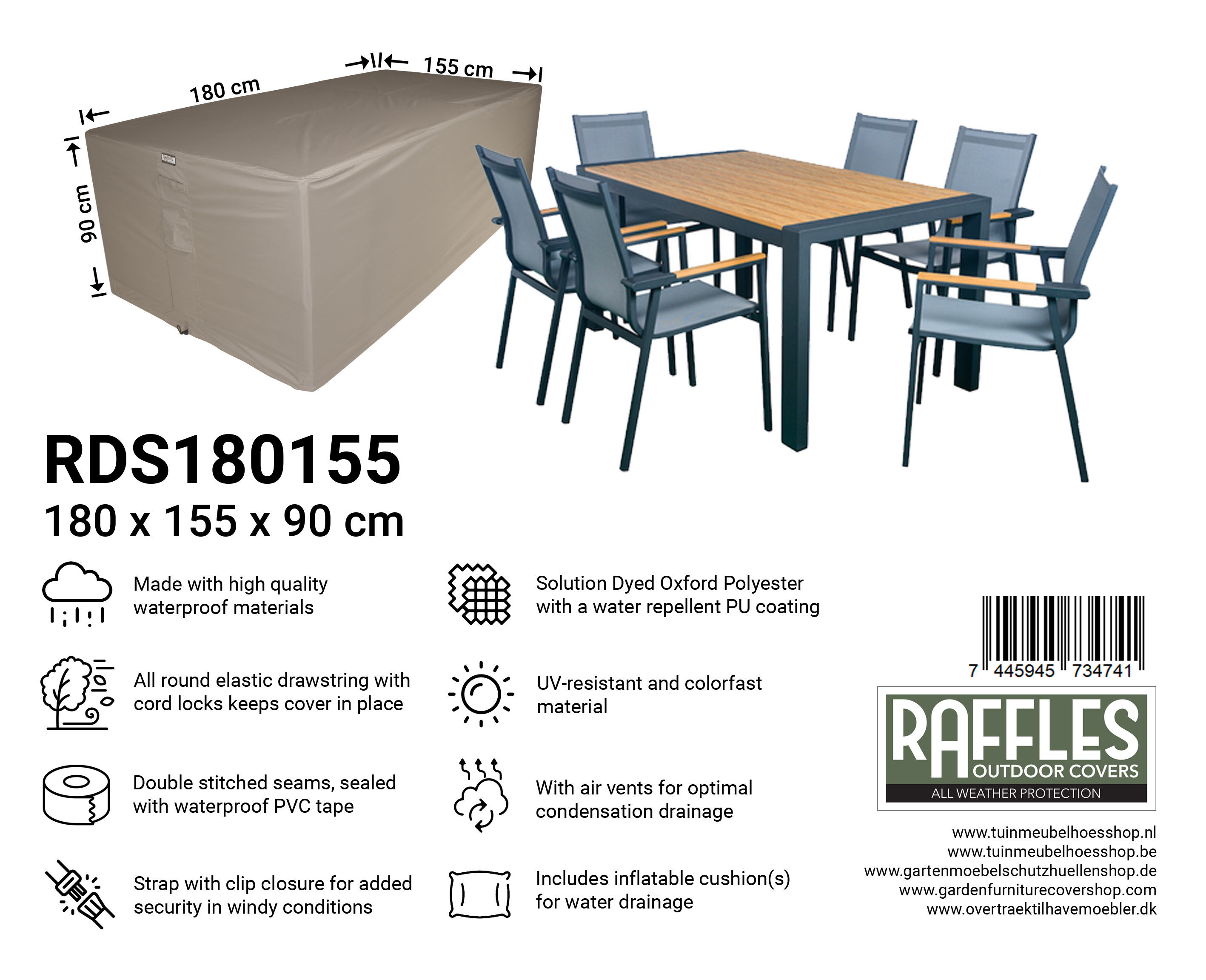 RDS180155_7445945734741xcjblsFnpAuoy RDS180155 tuinset hoes 180 x 155 H: 90 cm