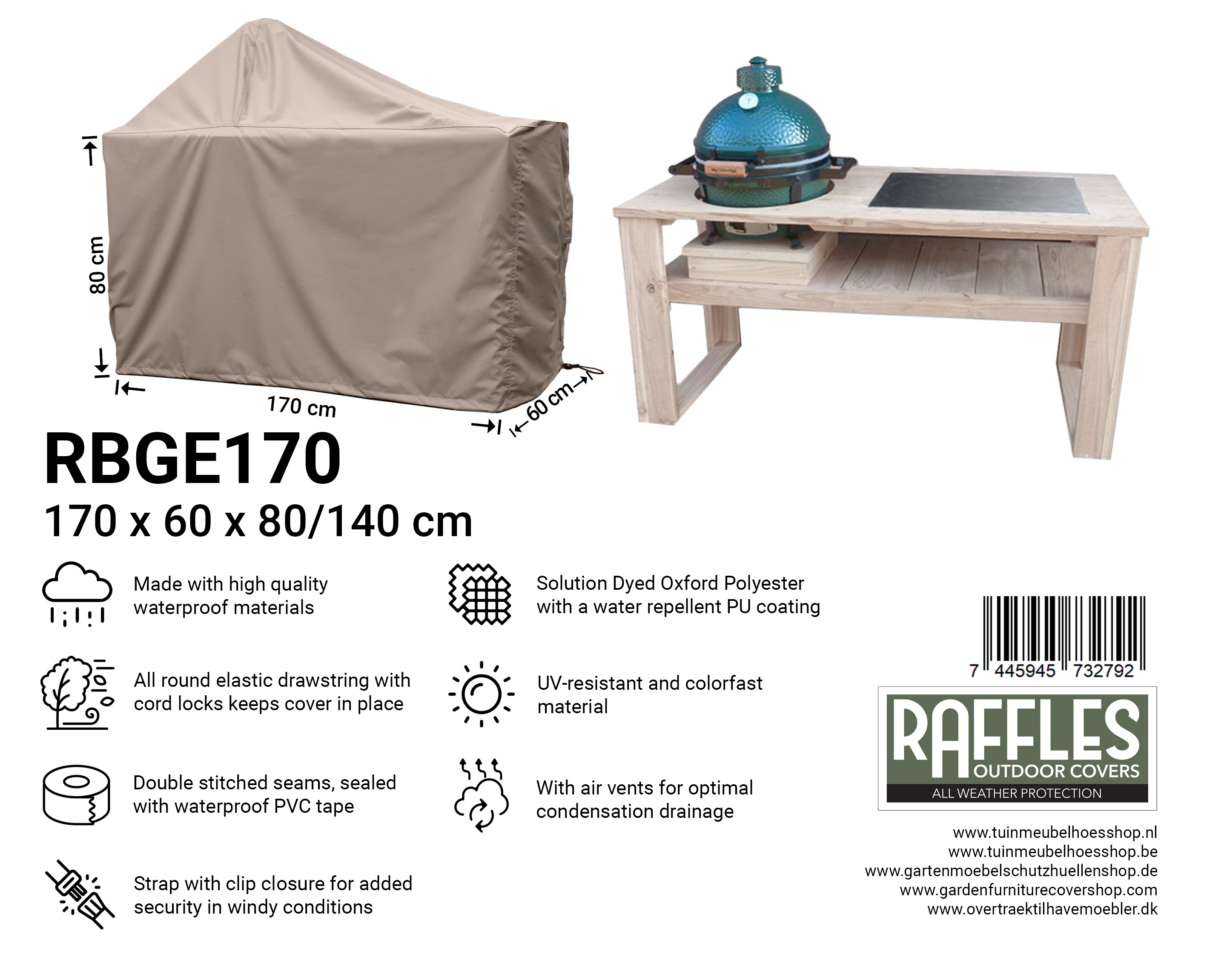 RBGE170_7445945732792 Big green egg BBQ cover 170 x 60 H: 80 / 140 cm