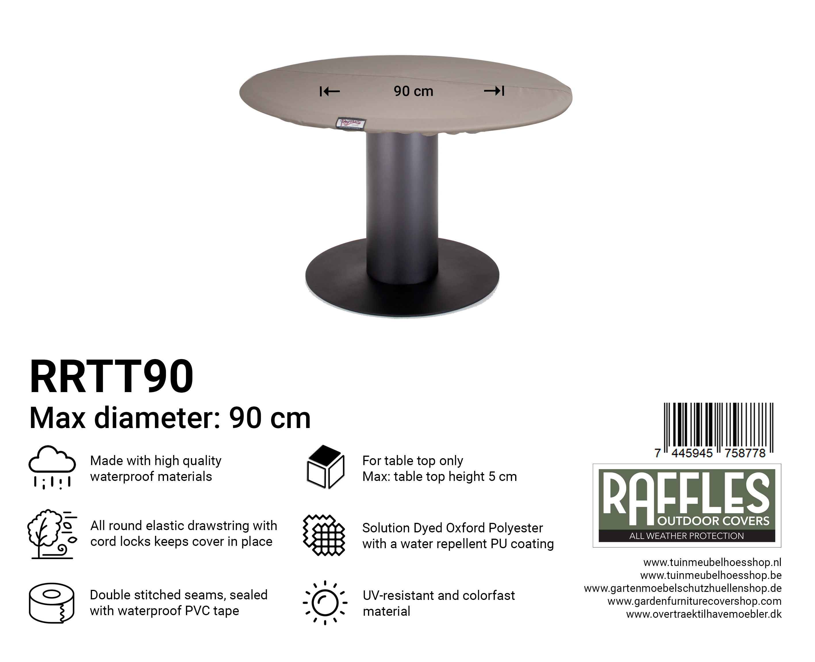 RRTT90 ronde tafelblad hoes Ø 90 cm