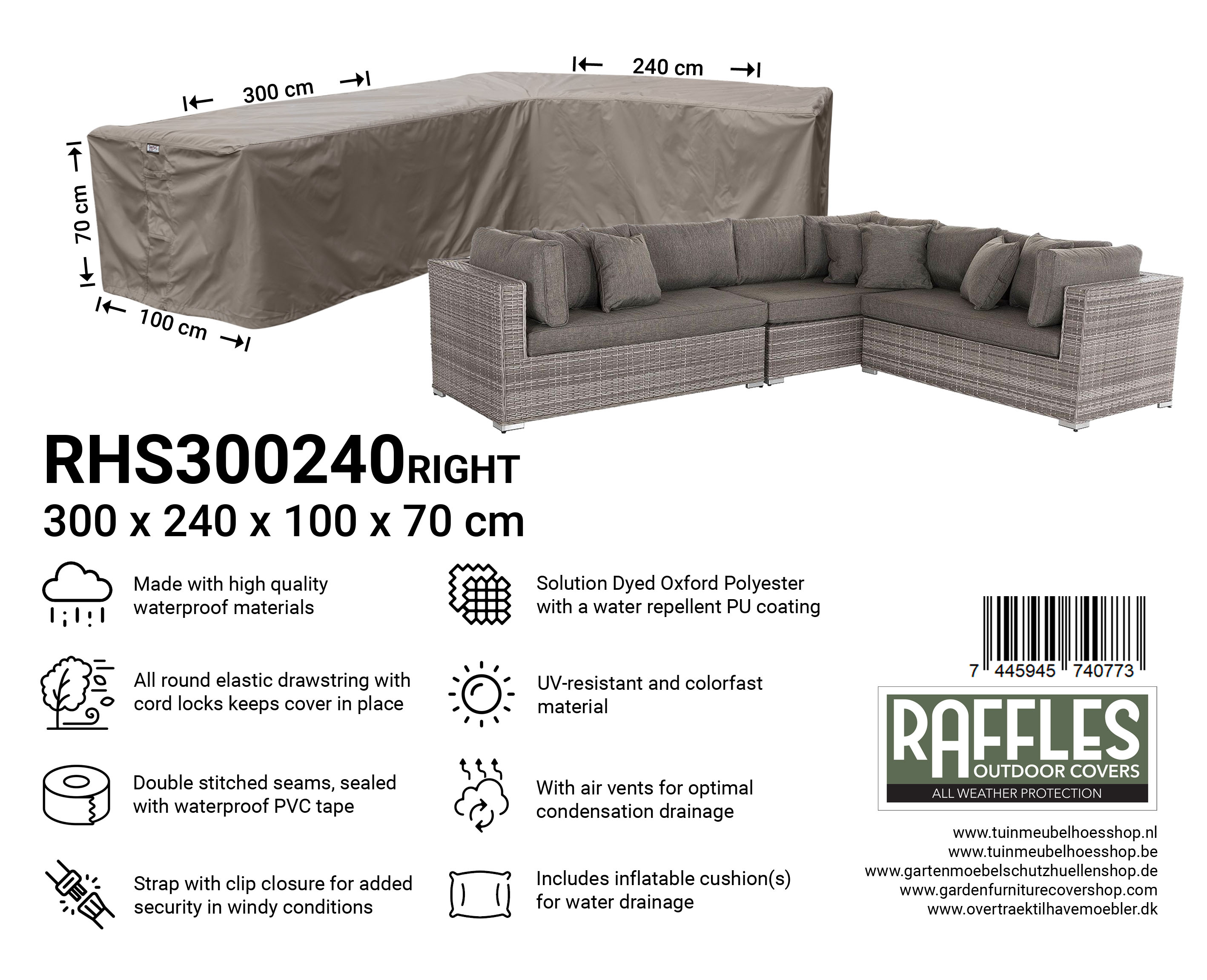 RHS300240right_7445945740773X91nhBFWxxWGD L-shape sofa cover 300 x 240 x 100, H: 70 cm