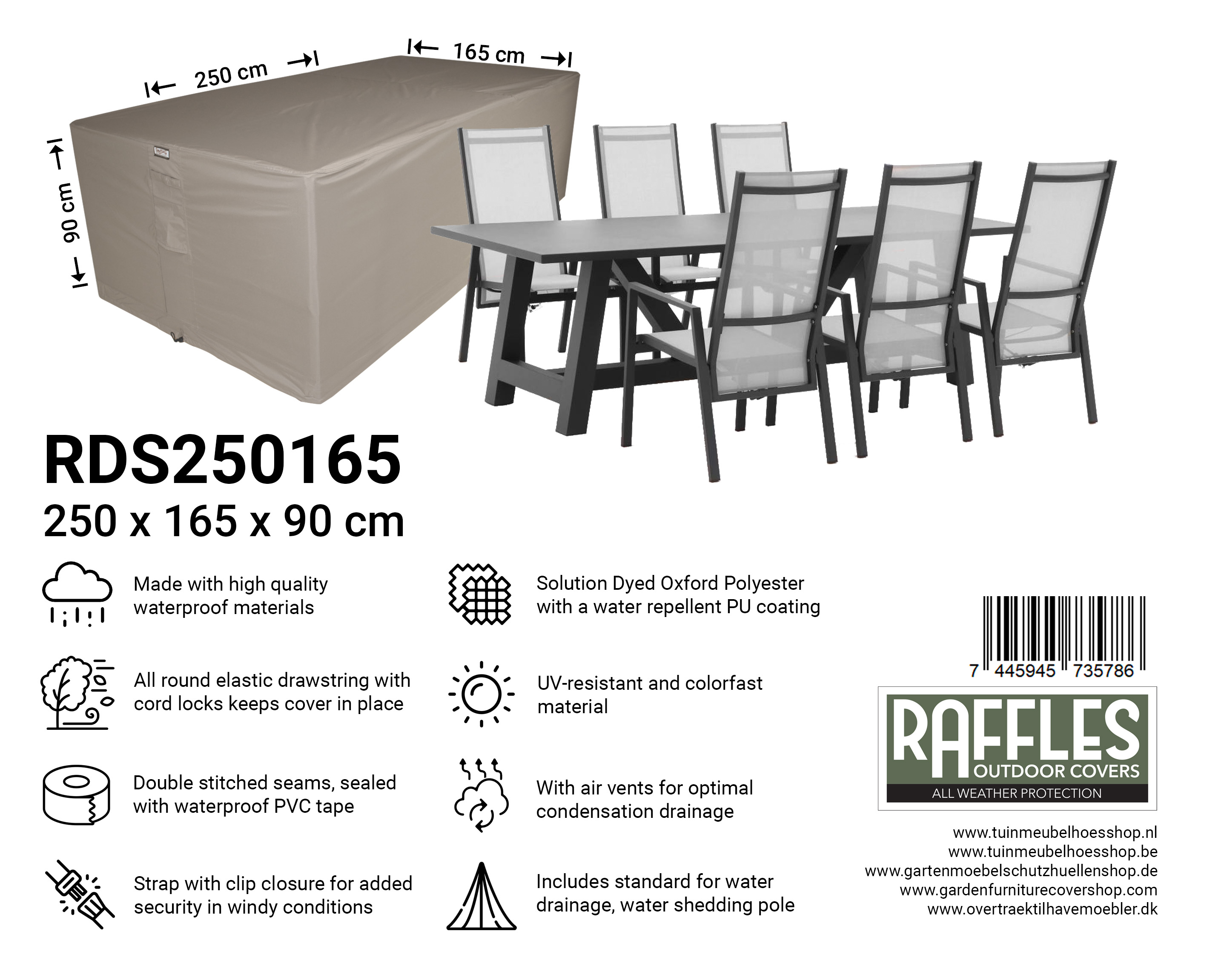 RDS250165_7445945735786 Durable patio furniture cover 250 x 165 H: 90 cm