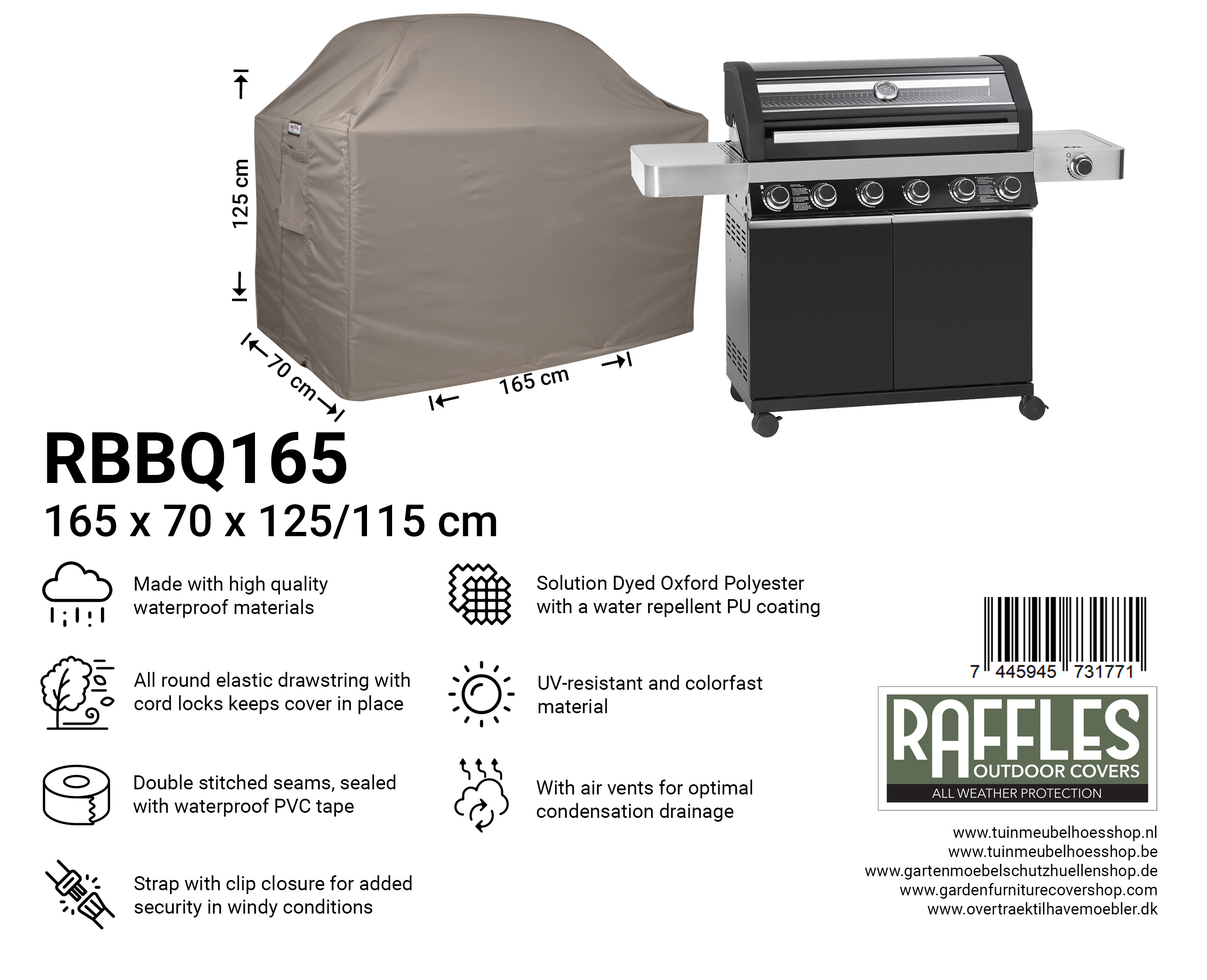 RBBQ165_7445945731771 Cover for outdoor kitchen 165 x 70 H: 125 / 115 cm