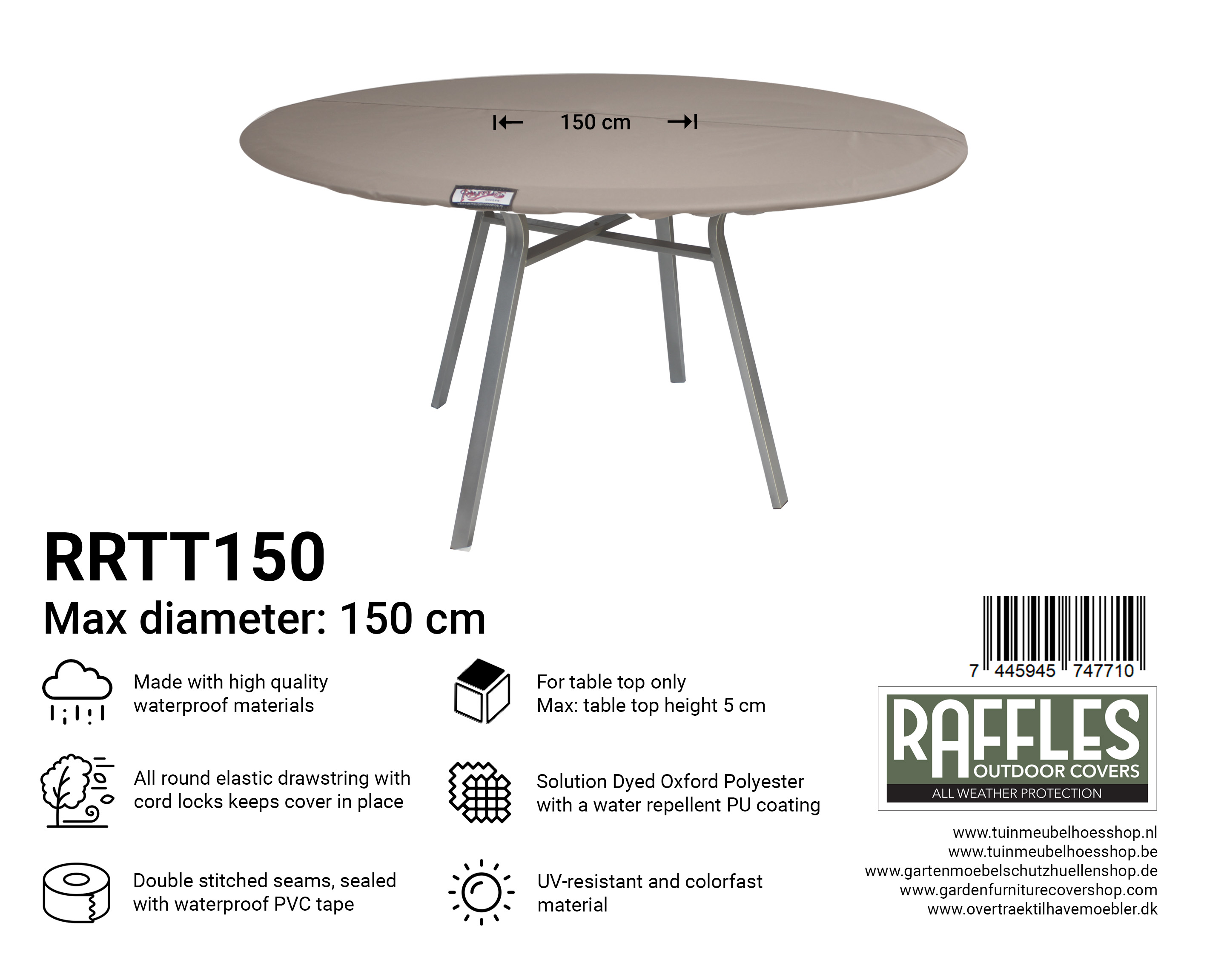 RRTT150_7445945747710 RRTT150  ronde tafelblad hoes Ø 150 cm