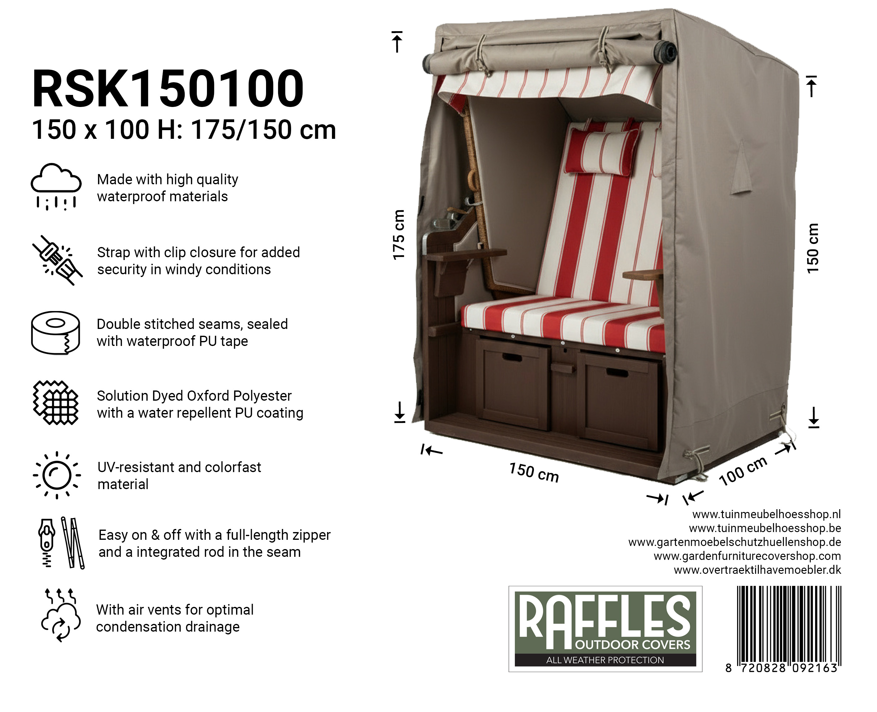 Beach Chair cover 150 x 100 H: 175 / 150 cm