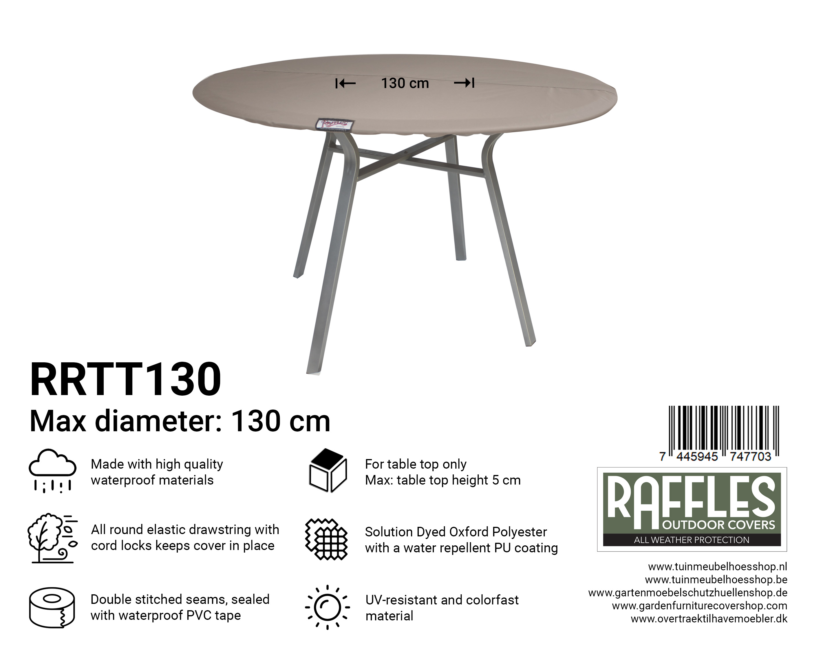 RRTT130 hoes ronde tafelblad Ø 130 cm