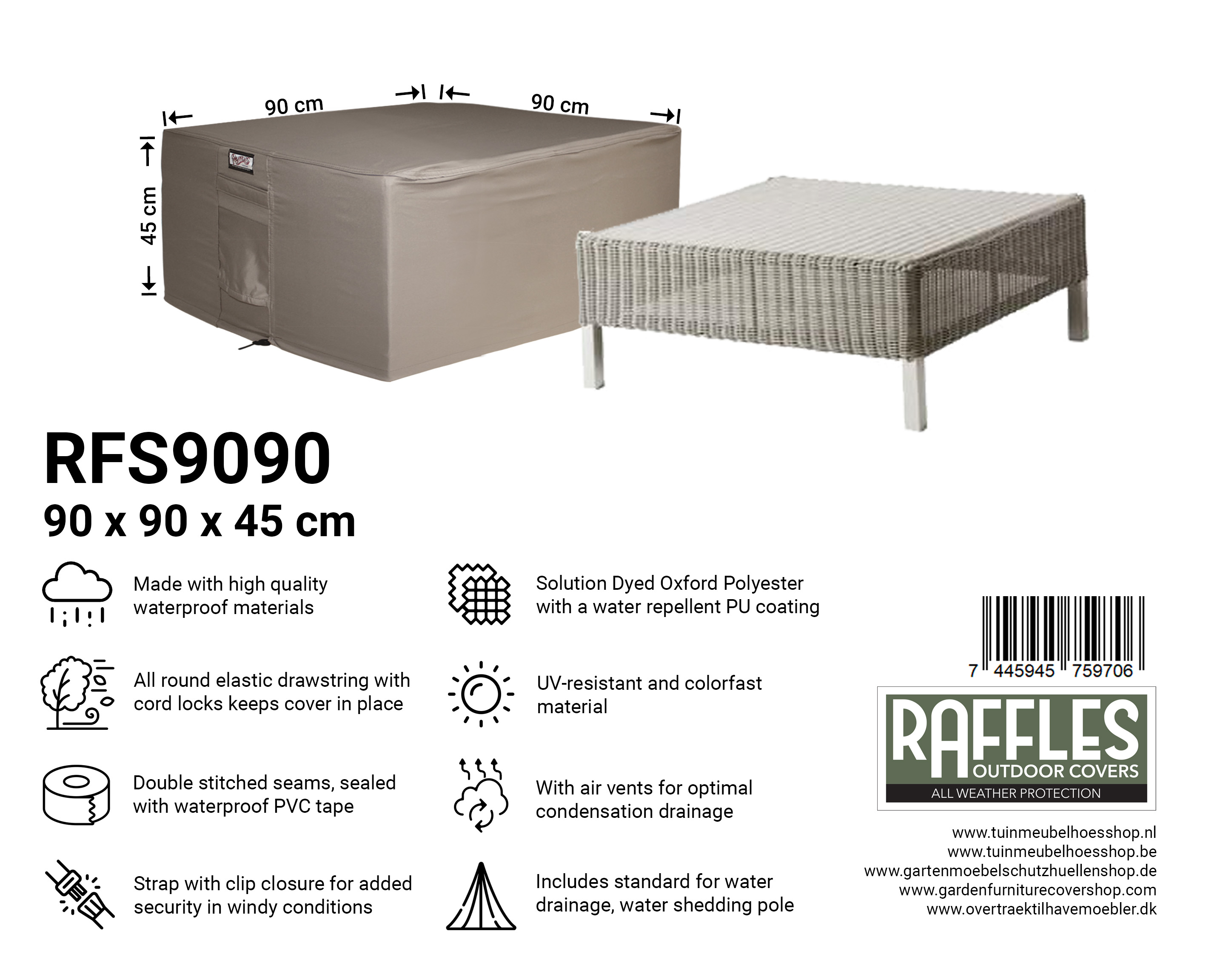 RFS9090_7445945759706 RFS9090 lounge tafel hoes 90 x 90 H: 45 cm
