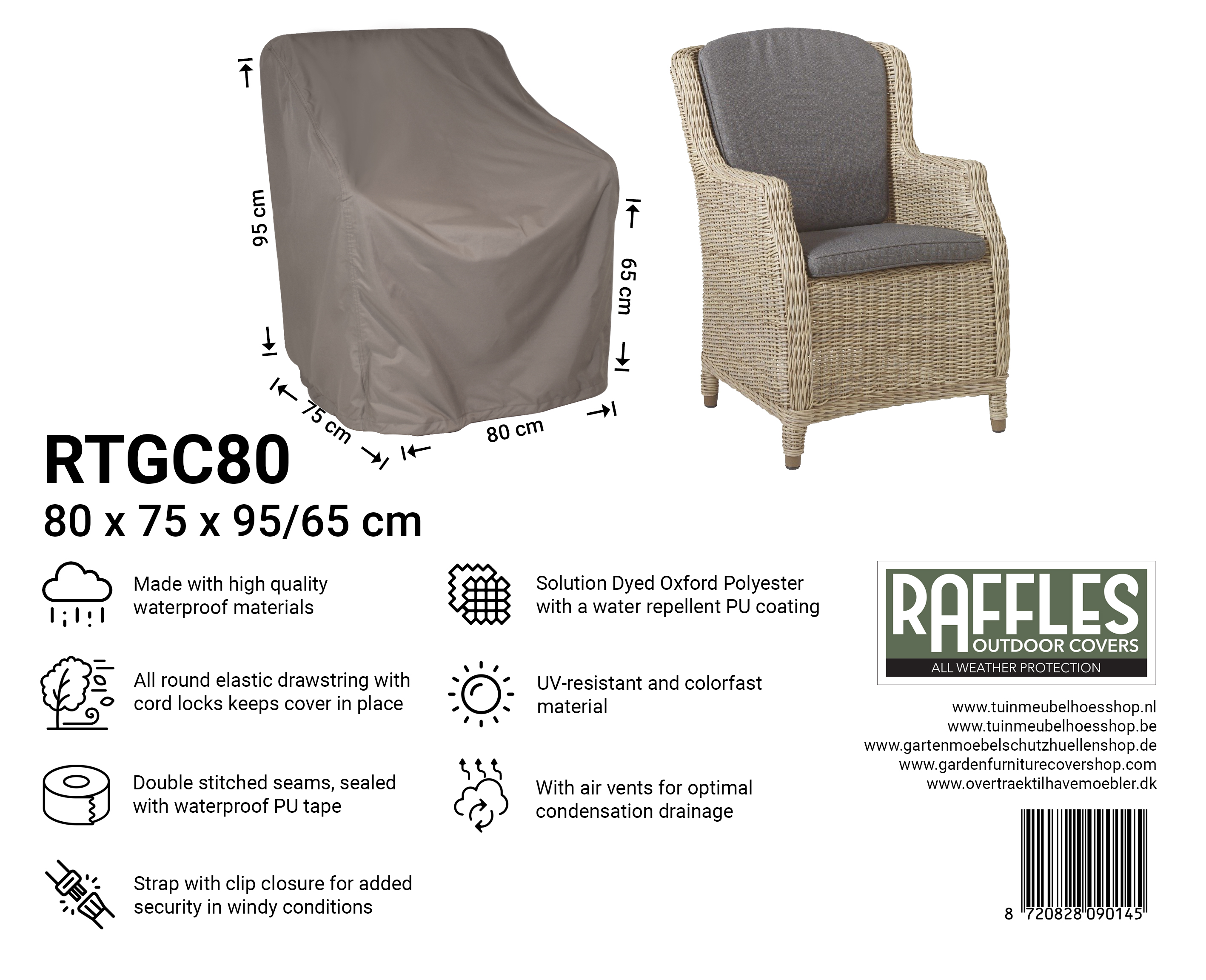 RTGC80_8720828090145-brighton Weather cover for garden chair 80 x 75 H: 95/65cm