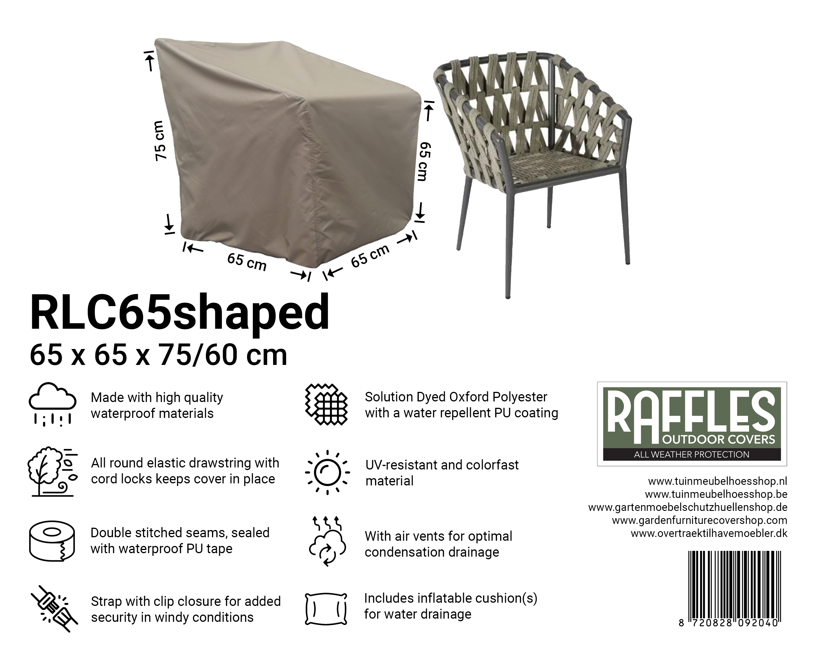 Cover for small garden chair 65 x 65 H: 75/60 cm