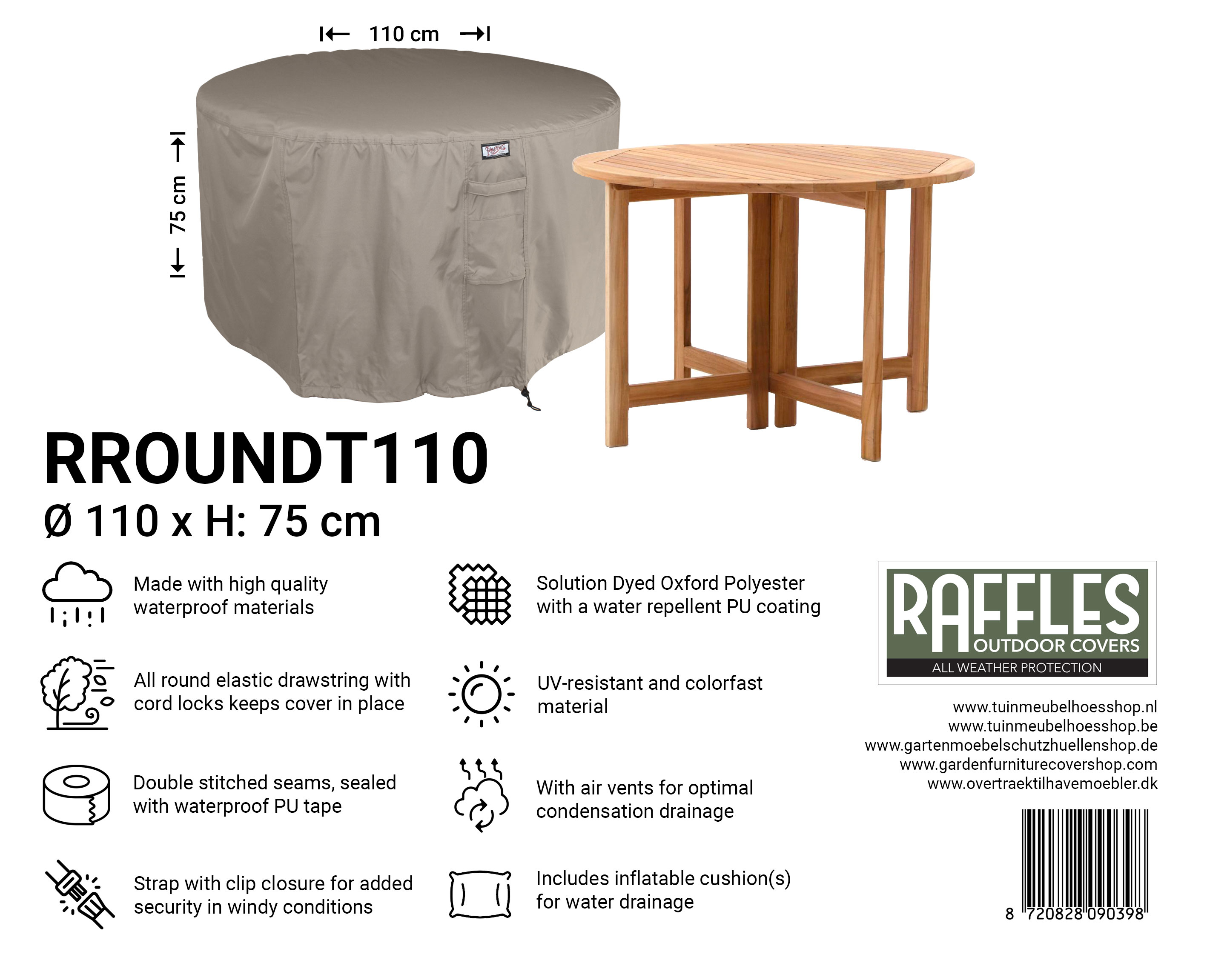 RROUNDT110_8720828090398 RROUNDT110 ronde tafel hoes Ø 110 cm H: 75 cm