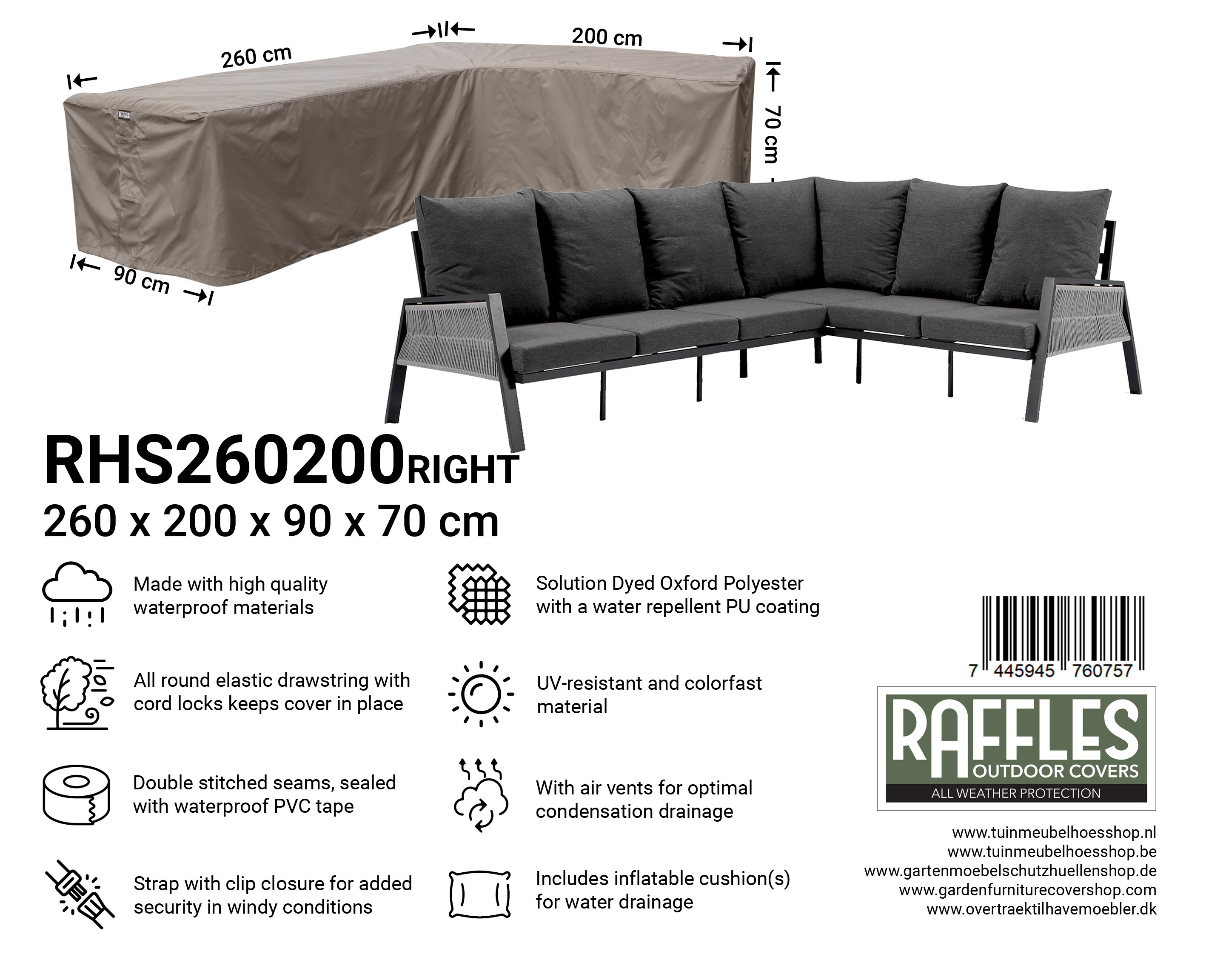 RHS260200right_7445945760757CyfwkmYtRQ4RZ Corner sofa cover 260 x 200 x 90 H: 70 cm