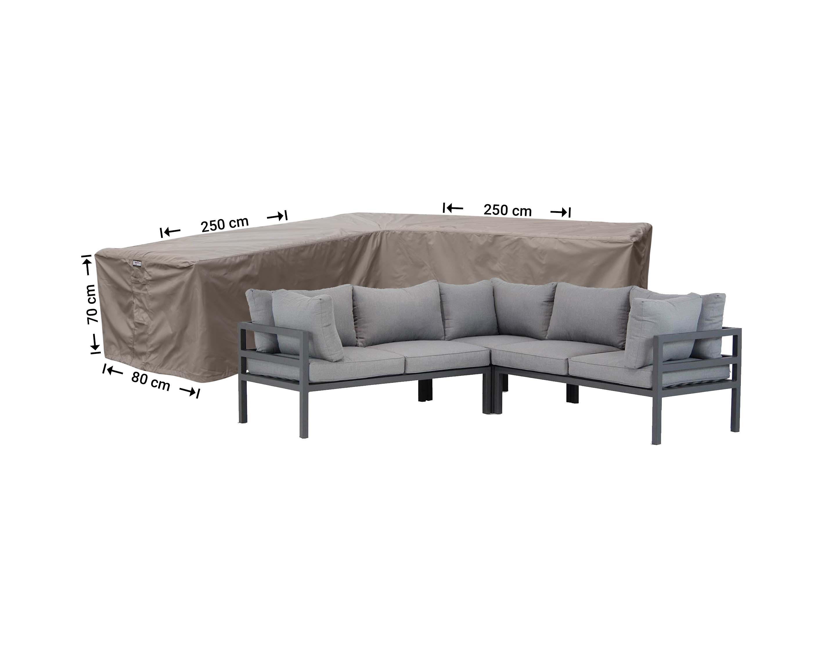 RHS250small_hoes-afmeting-meubel Garden corner sofa cover 250 x 250 x 80, H: 70 cm