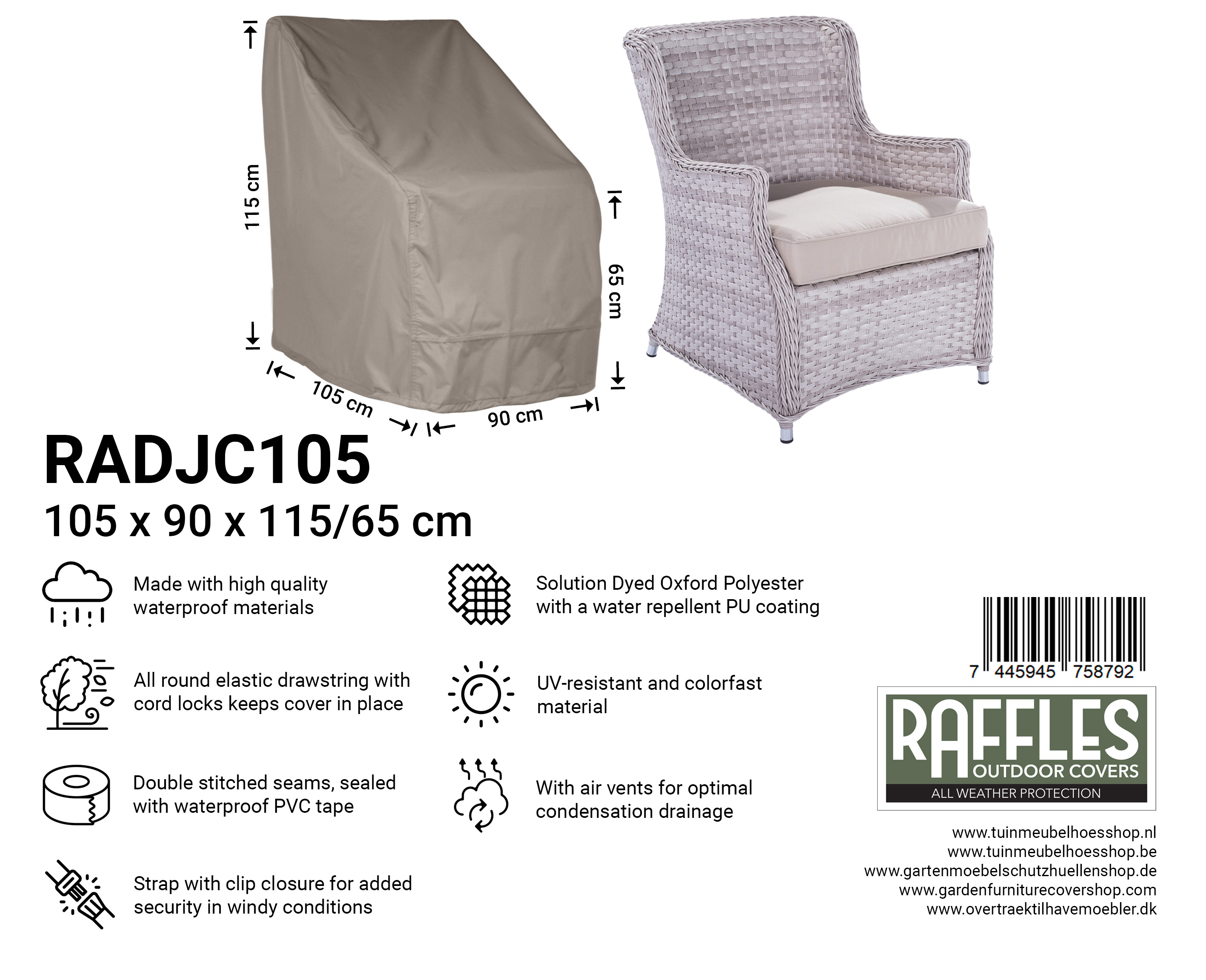 RADJC105_7445945758792 Protection cover for outdoor chair 105 x 90 H: 115 / 65 cm