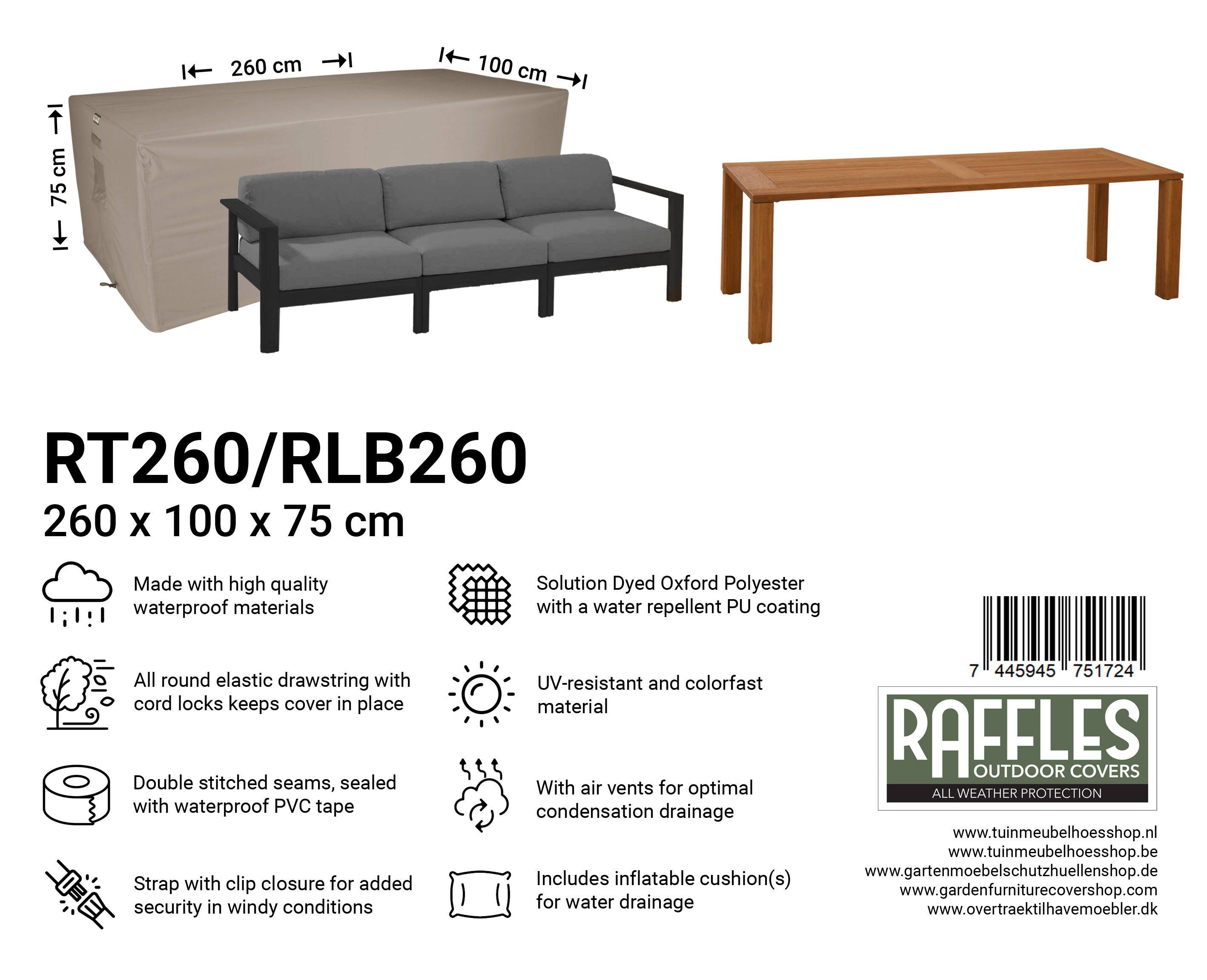 RT260-RLB260_7445945751724-7445945743767A0IBimv0eXdgS Outdoor cover for lounge sofa 260 x 100 H: 75 cm