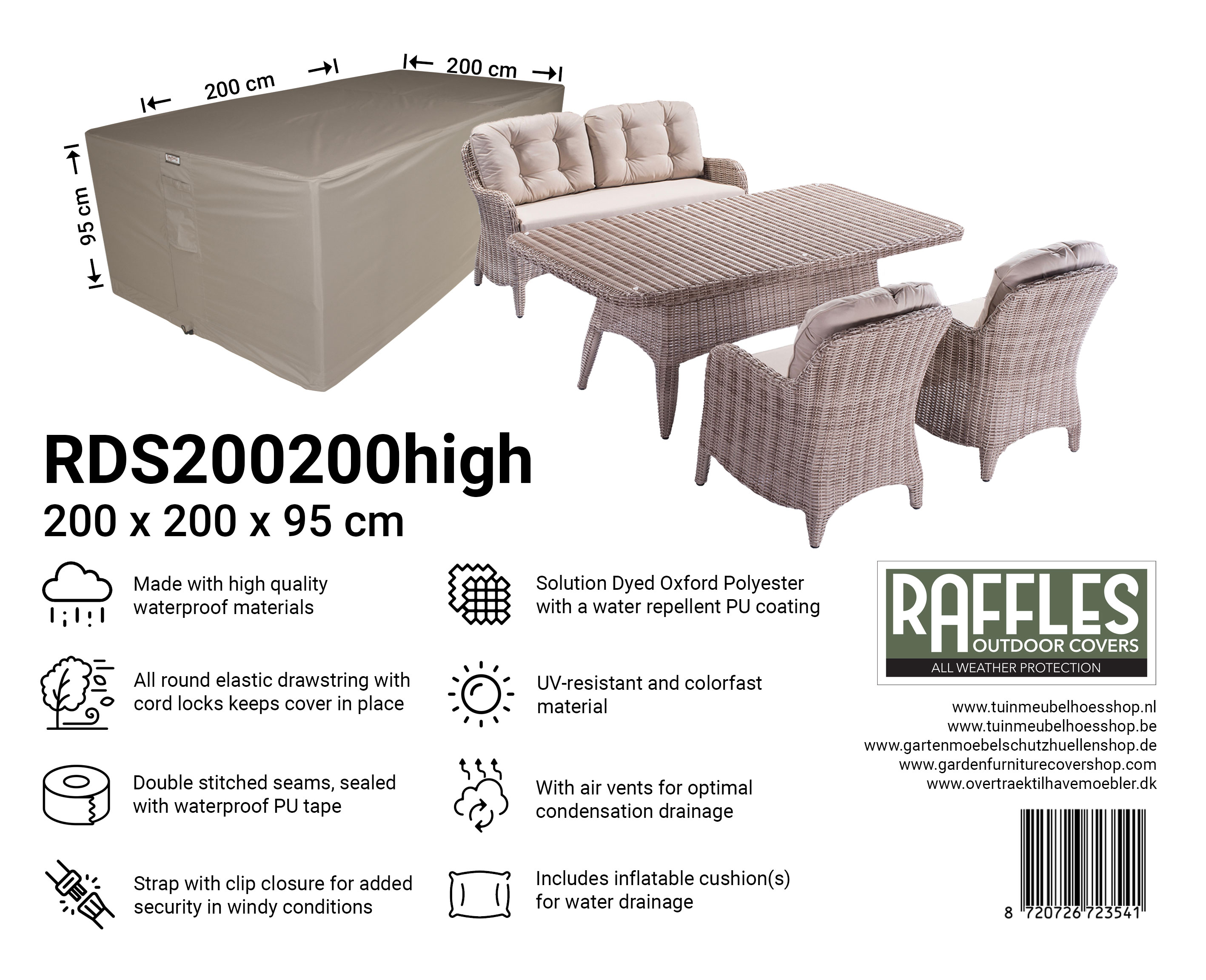Cover for a square garden furniture set 200 x 200 H: 95 cm Cover for a square garden furniture set 200 x 200 H: 95 cm