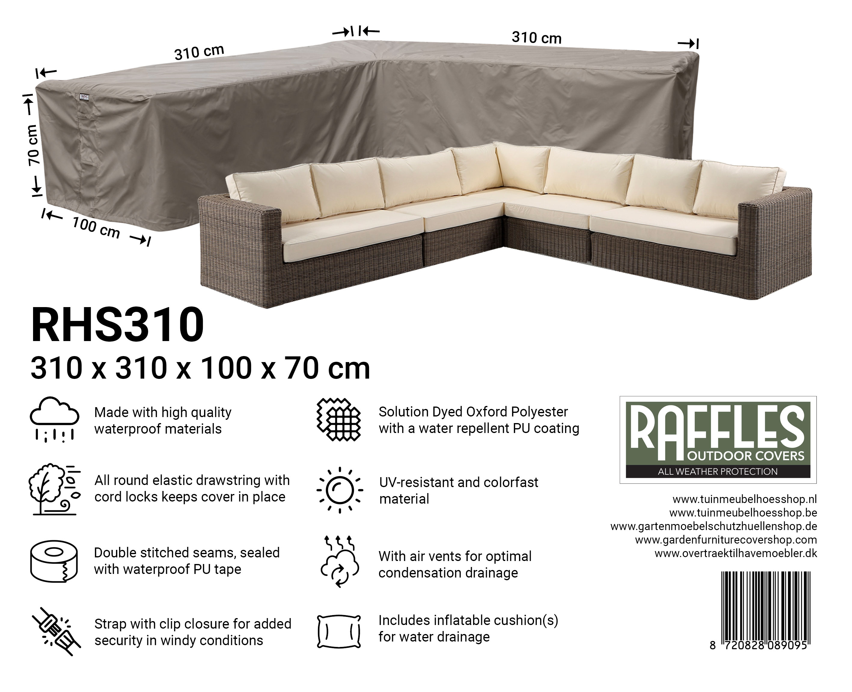 RHS310 grote hoekbank hoes 310 x 310 x 100 H: 70 cm