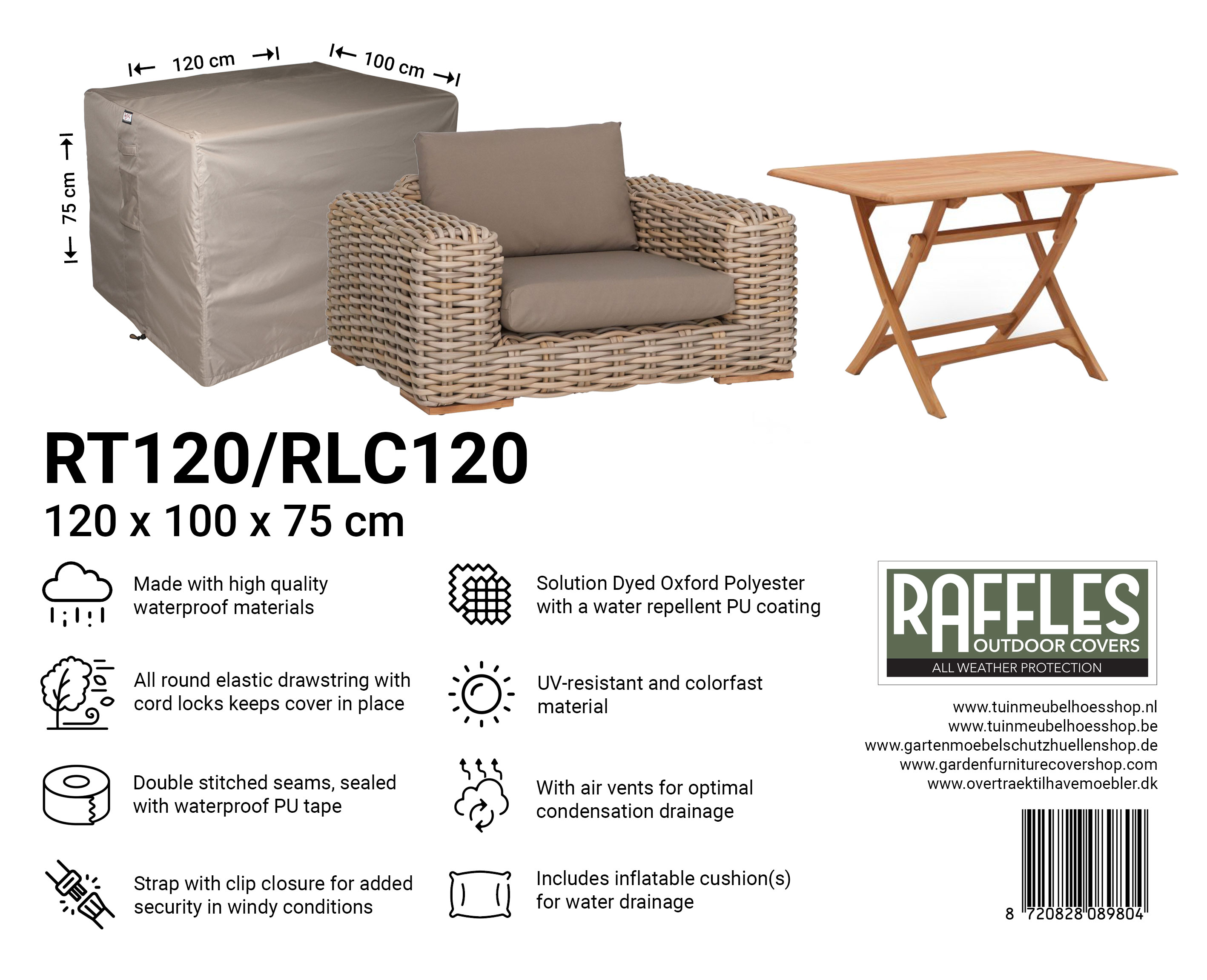 Protection case for rectangular garden table 120 x 100 H: 75 cm Protection case for rectangular garden table 120 x 100 H: 75 cm