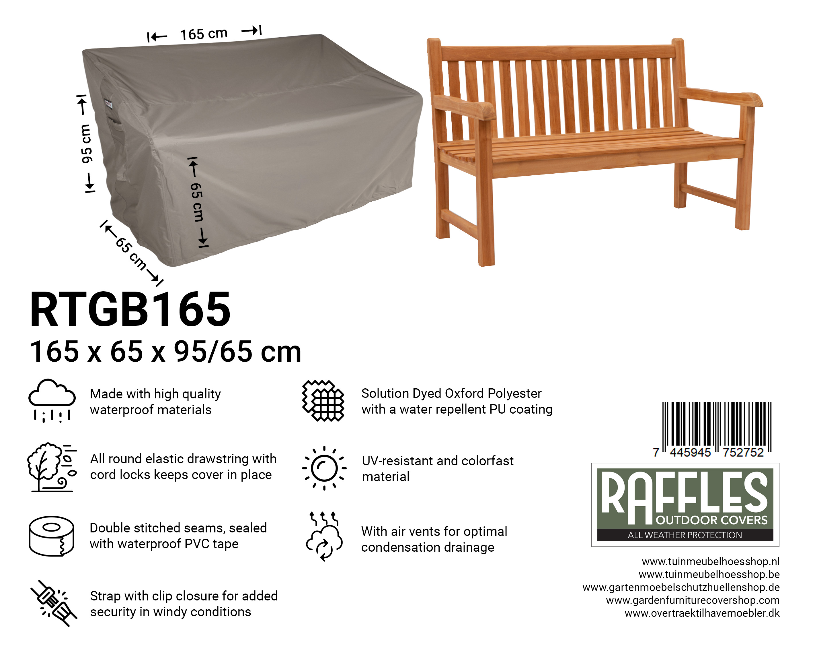 RTGB165_7445945752752 RTGB165 hoes tuinbank 165 x 65 H: 95/65 cm