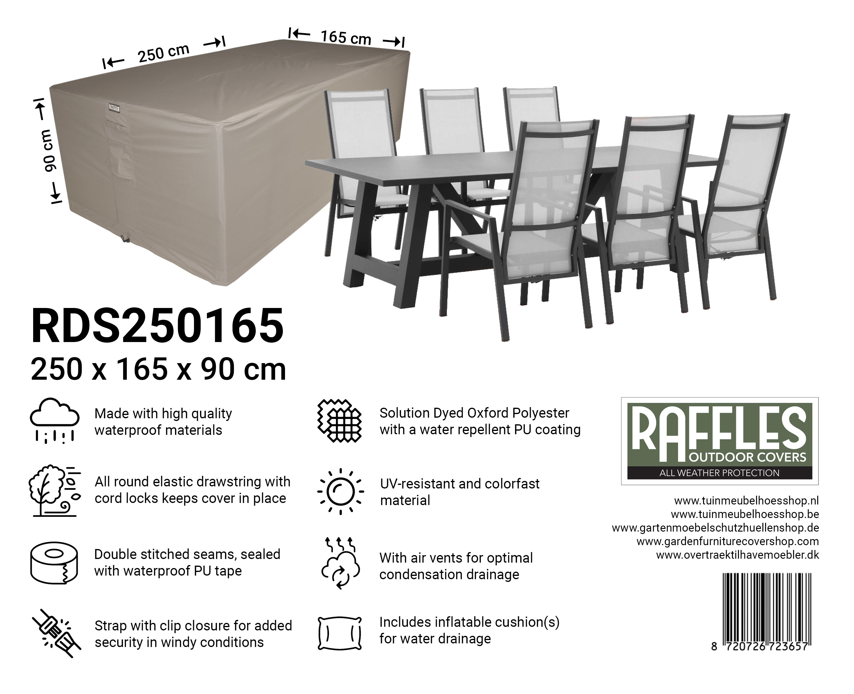 RDS250165_8720726723657 RDS250165 hoes tuinset 250 x 165 H: 90 cm