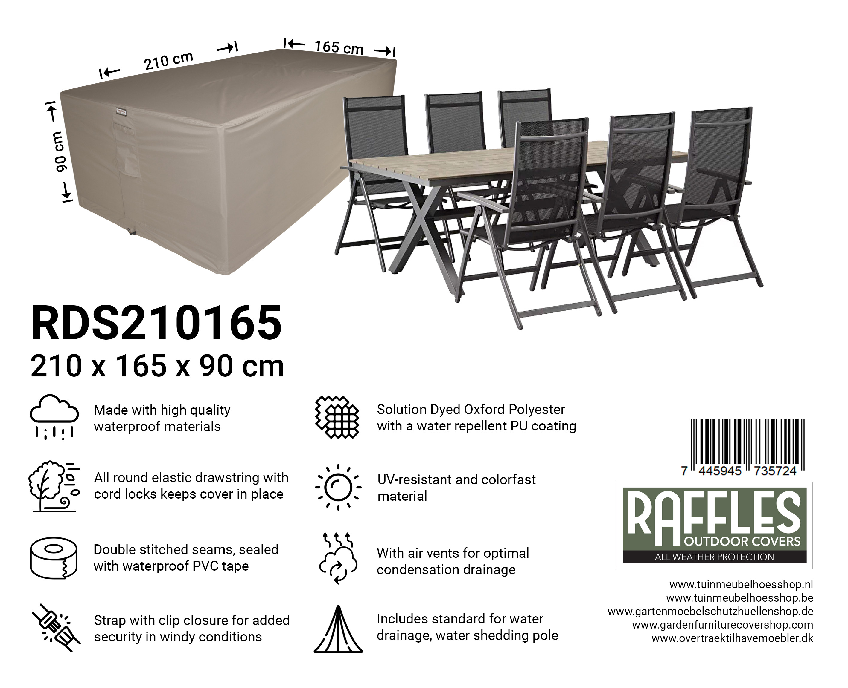 RDS210165_7445945735724 Cover for garden furniture set 210 x 165 H: 90 cm