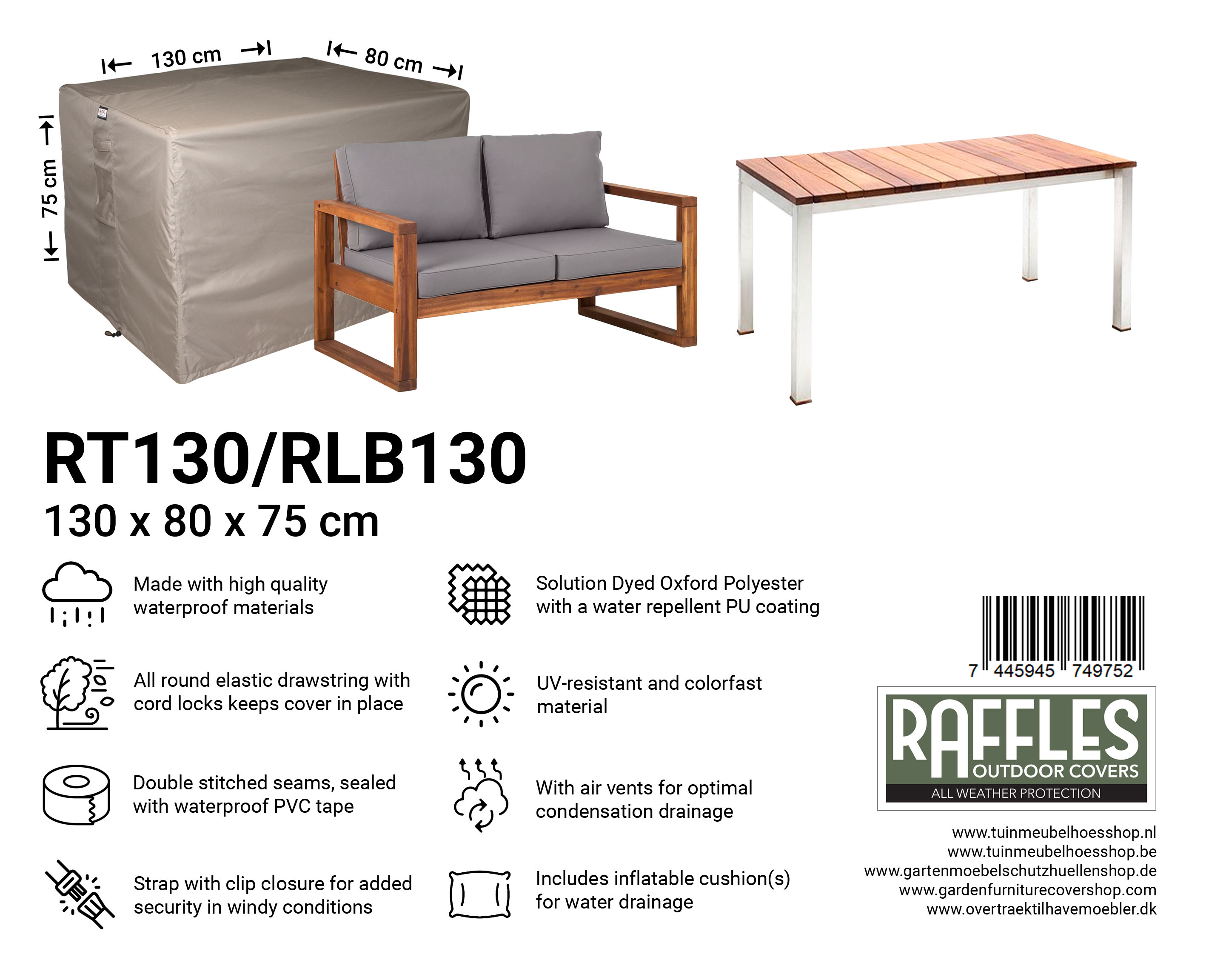 RT130-RLB130_7445945749752-74459457417707q1lSa8W8AwLu RT130/RLB130 hoes voor tuintafel/lounge bank 130 x 80 H: 75 cm