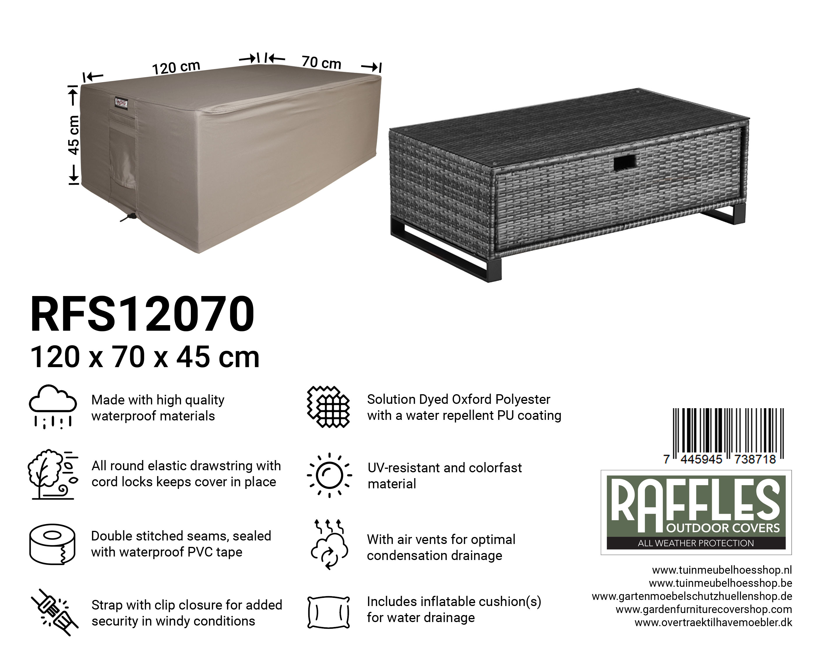 RFS12070 hoes voor hocker 120 x 70 H: 45 cm