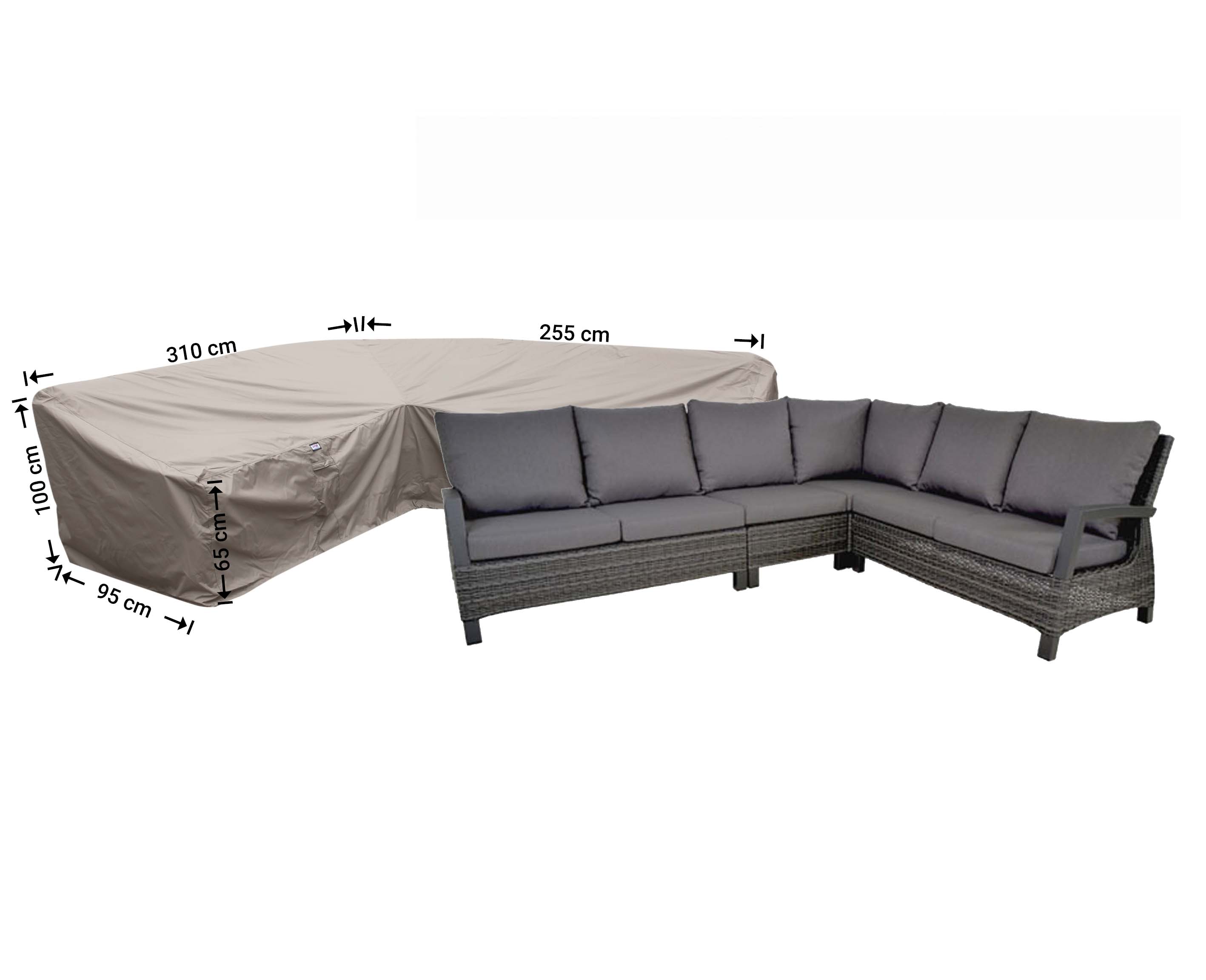 Cover for dining corner sofa 310 x 255 x 95, H: 100 / 65 cm