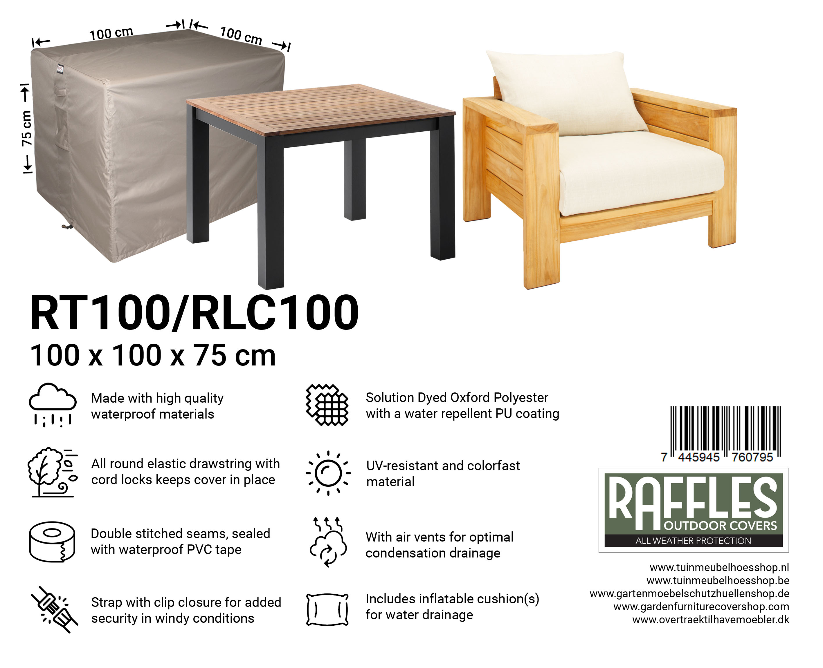 RT100-RLC100_7445945760795-7445945761754ZsakFNOipR8Pz RT100/RLC100 hoes voor tuintafel/lounge stoel 100 x 100 H: 75 cm