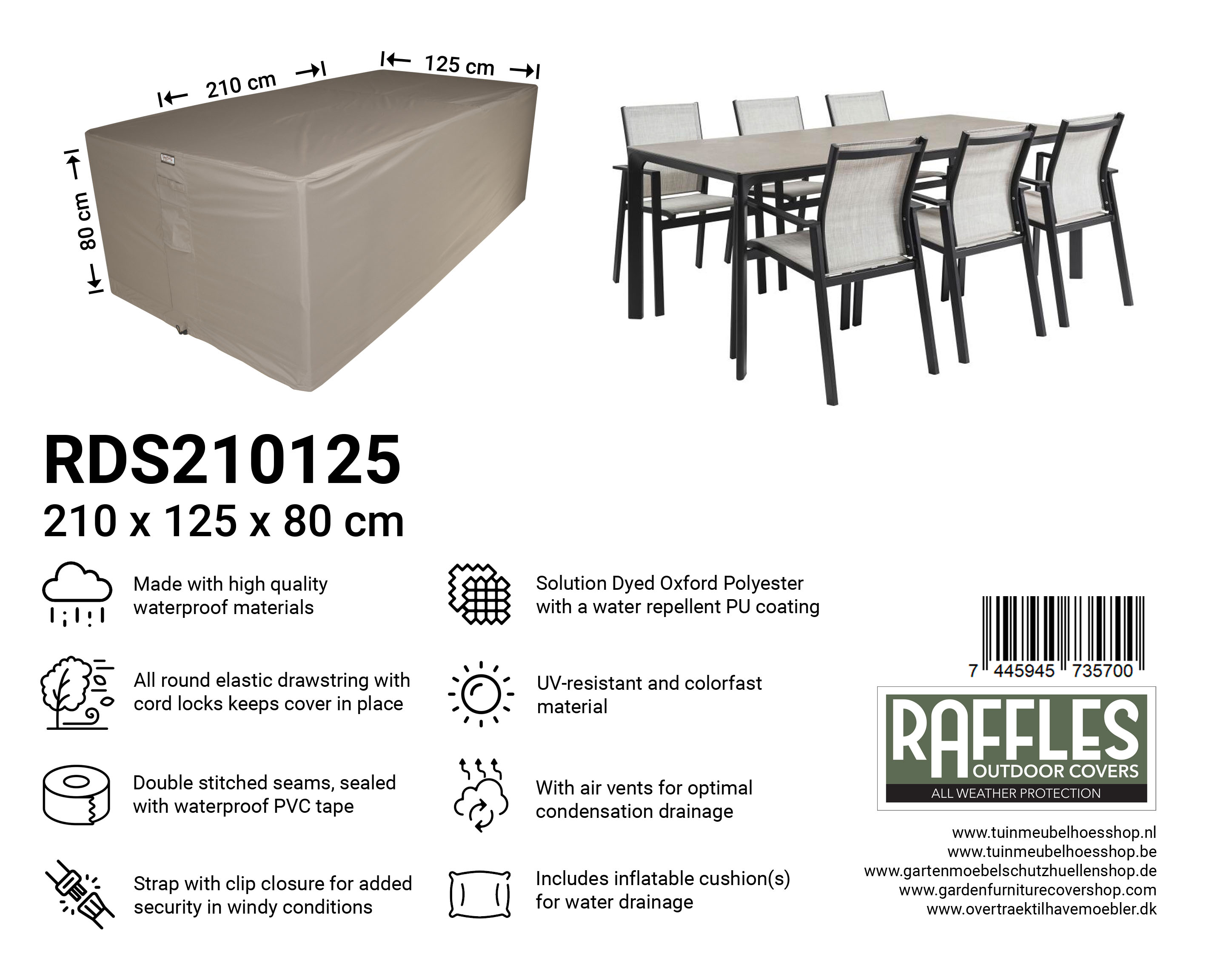 RDS210125_7445945735700xuNF8pWB7lmzr Patio dining set cover 210 x 125 H: 80 cm